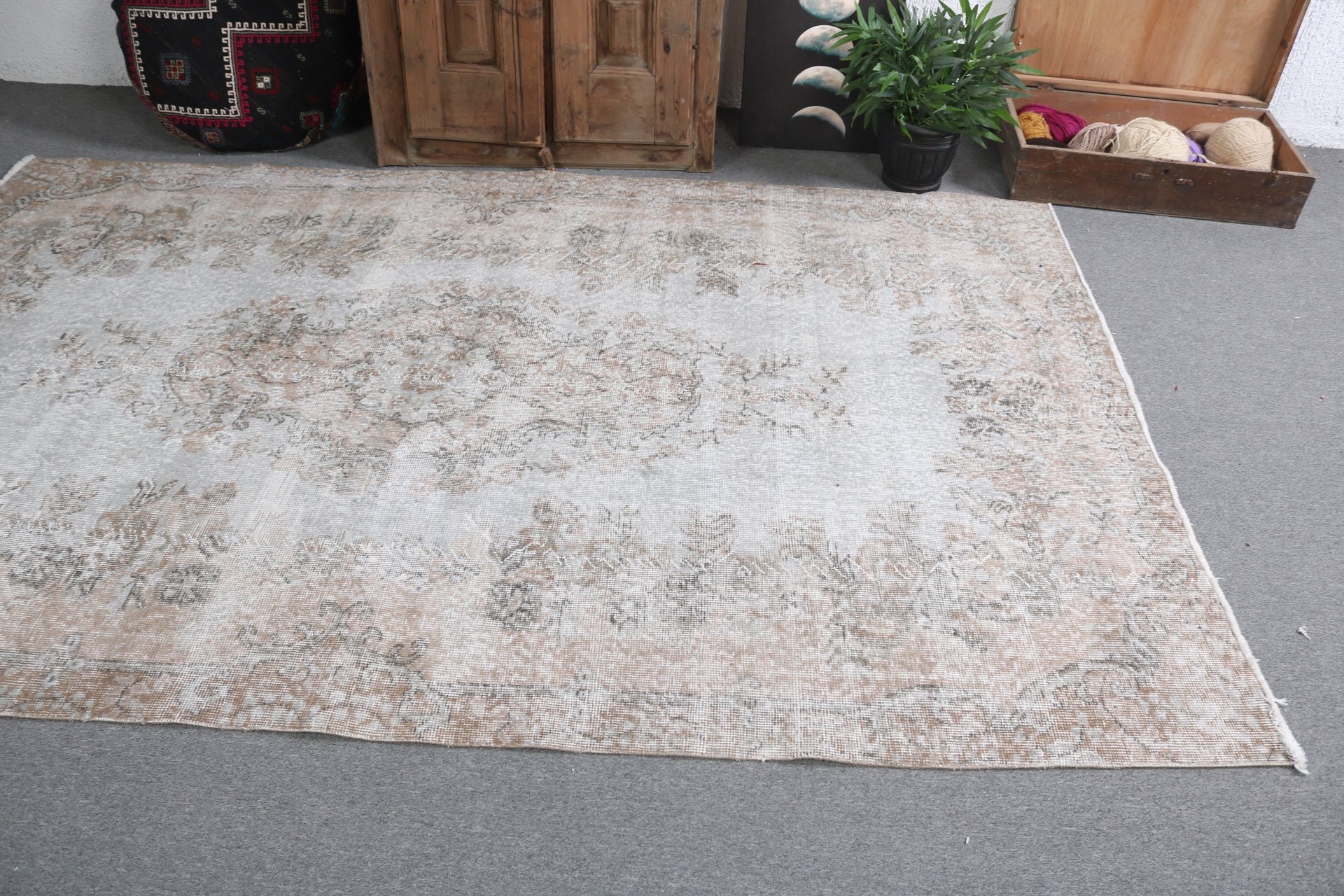 Oturma Odası Halıları, Lüks Halı, Türk Halısı, Boho Halısı, Vintage Halı, Yatak Odası Halısı, Gri Antika Halılar, 5.6x8.7 ft Büyük Halılar, Yemek Odası Halısı