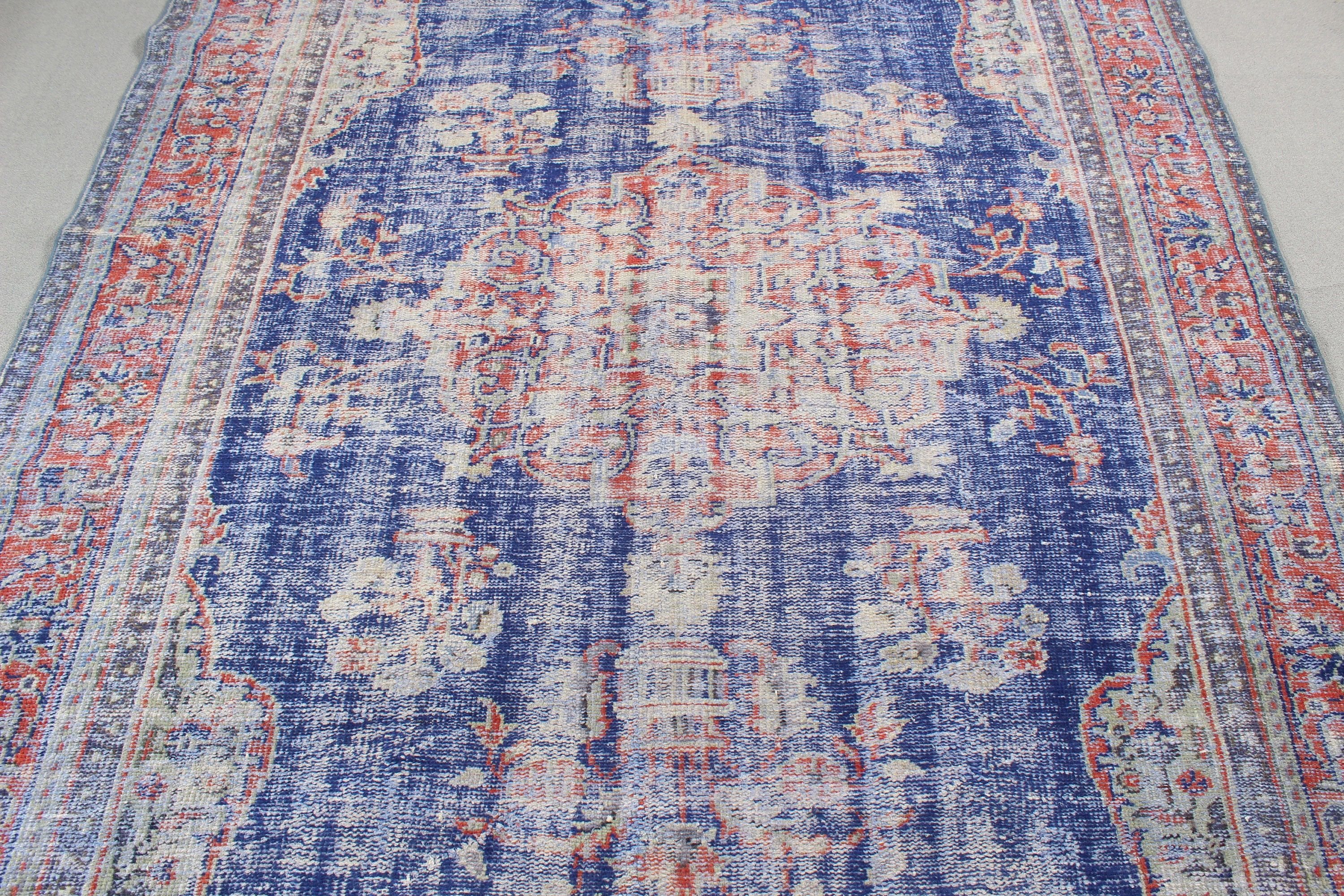 Türk Halıları, 6.3x9.1 ft Büyük Halı, Ev Dekorasyonu Halısı, Mavi Boho Halıları, Yer Halısı, Yemek Odası Halısı, Vintage Halılar, Salon Halıları, Yatak Odası Halısı