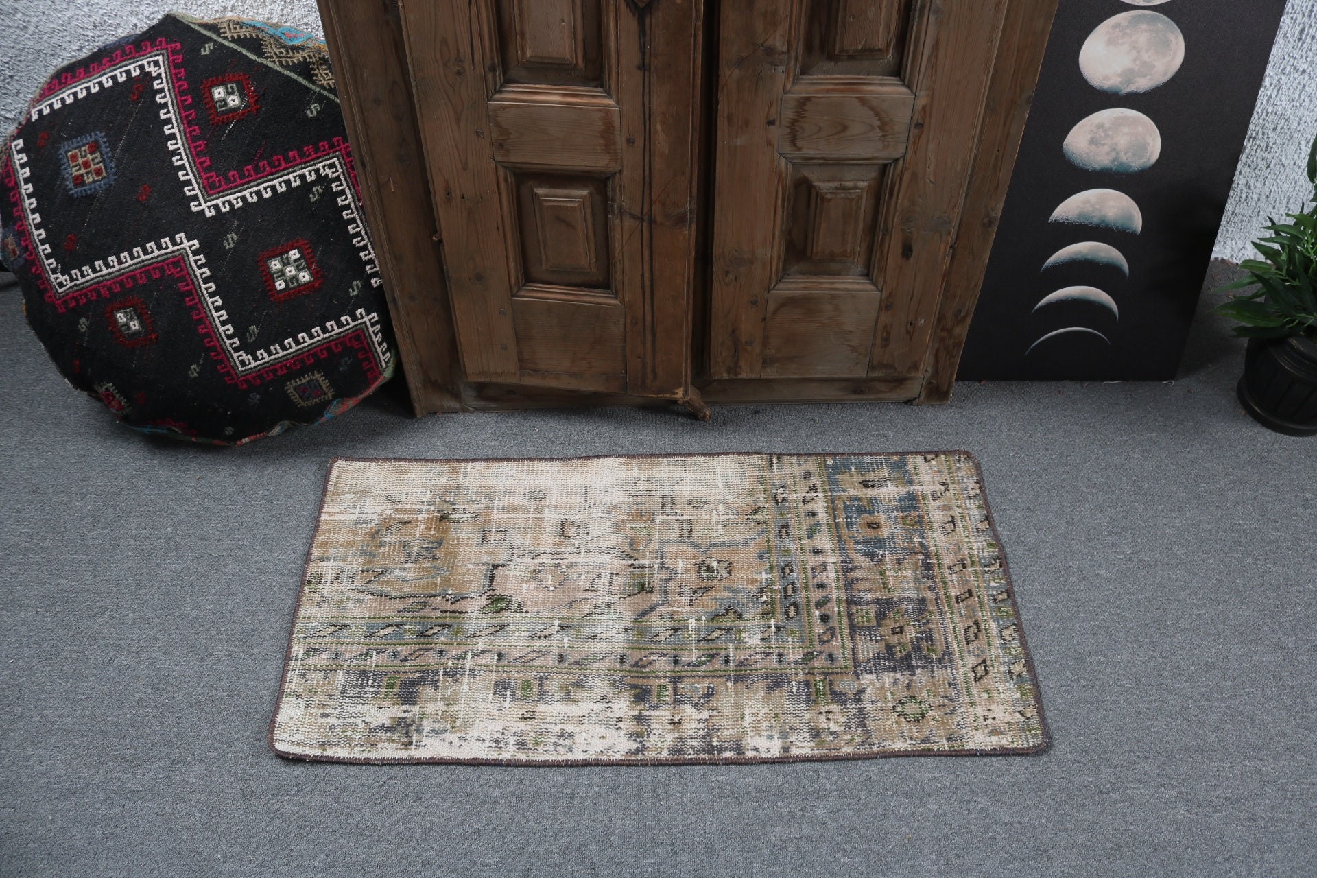 Oushak Halı, Modern Halılar, Vintage Halılar, Banyo Halıları, 1,6x3,3 ft Küçük Halı, Vintage Dekor Halı, Giriş Halısı, Kahverengi Açıklama Halısı, Türk Halıları