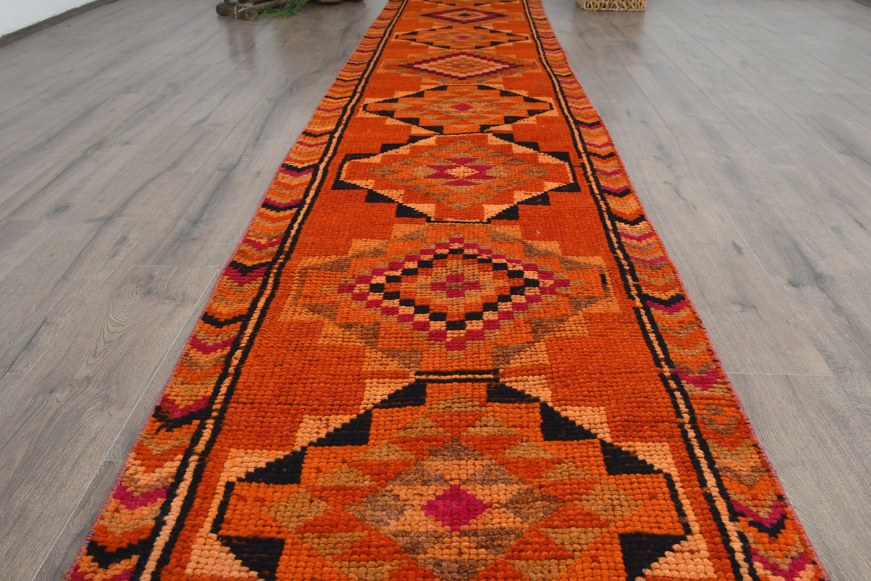 Home Decor Rugs, Vintage Rug, 2.5x11.5 ft Runner Rug, Turkish Rug, Wool Rug, Hallway Rugs, Kitchen Rugs, Aesthetic Rug, Orange Oushak Rugs