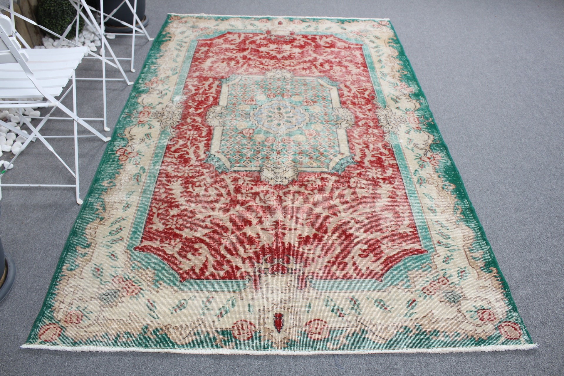 Ev Dekorasyonu Halısı, Türk Halısı, Organik Halılar, Mutfak Halısı, Yeşil 5.2x8.2 ft Büyük Halı, Yemek Odası Halısı, Yatak Odası Halısı, Vintage Halı