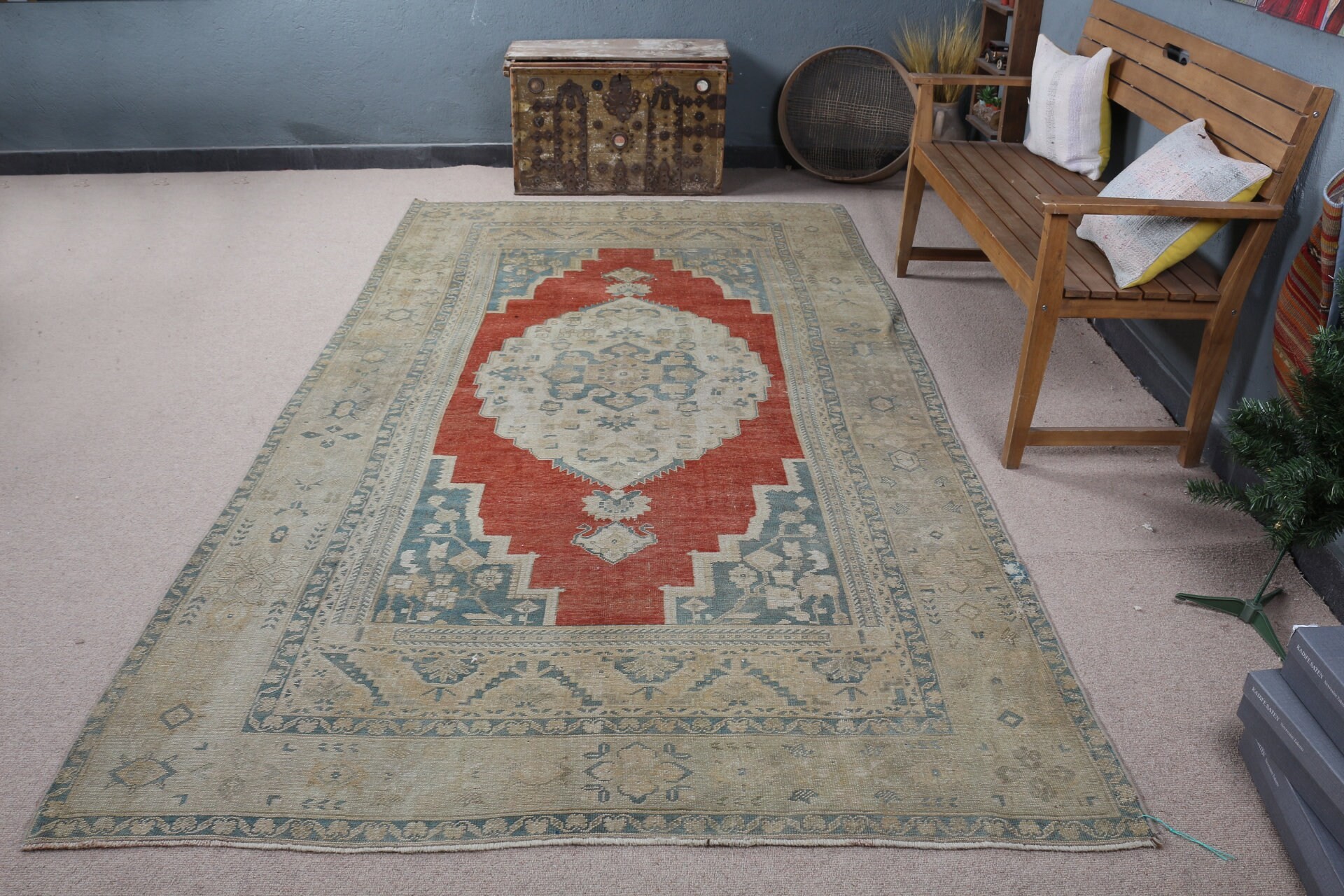 Vintage Halılar, Mutfak Halısı, Türk Halıları, Yeşil Antika Halı, Yemek Odası Halısı, Boho Halısı, Yatak Odası Halısı, Antika Halılar, 5.3x9.9 ft Büyük Halı