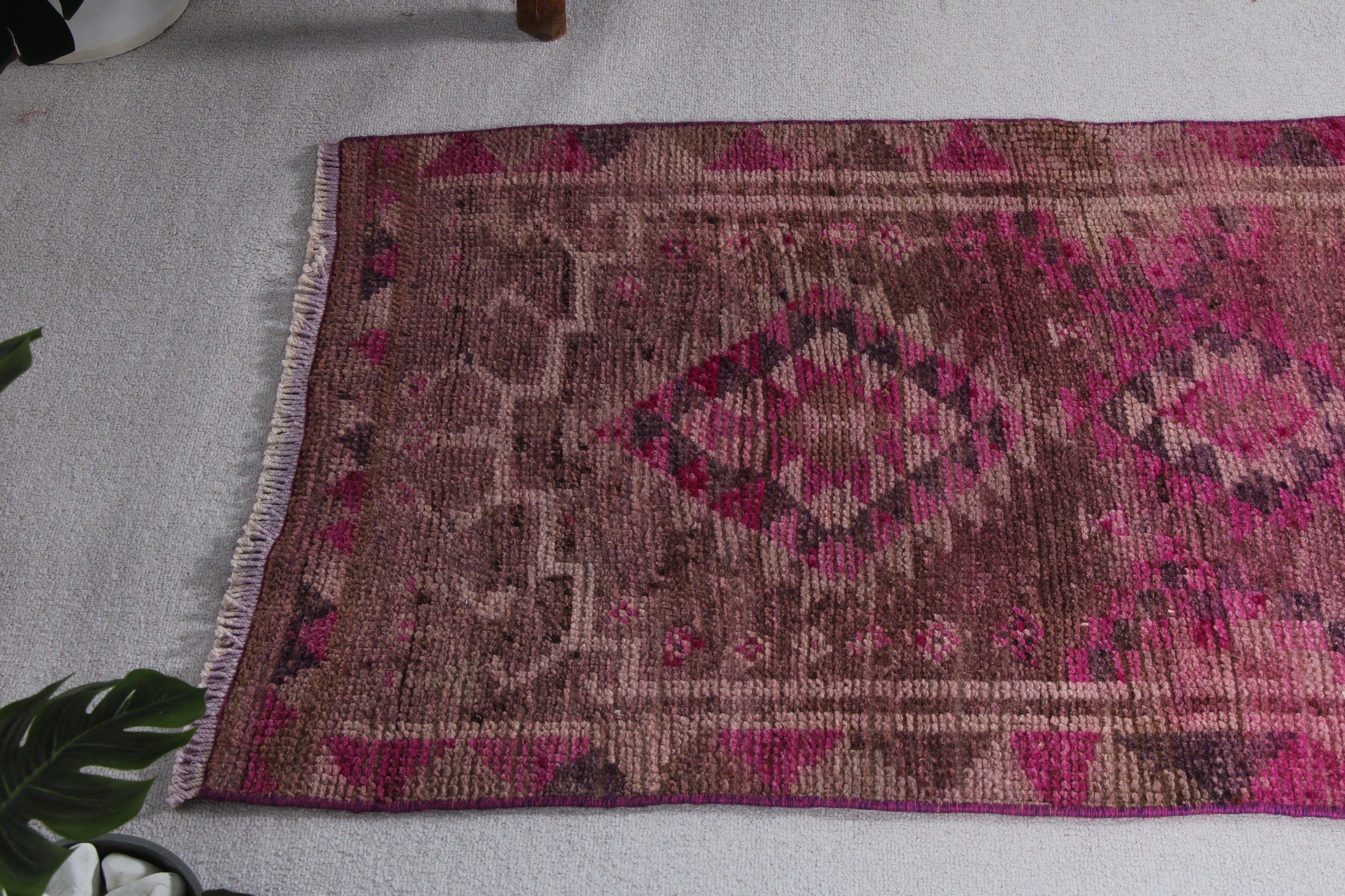 Vintage Rugs, Moroccan Rugs, Flatweave Rugs, Pink Handwoven Rugs, Turkish Rug, Beni Ourain Runner Rug, Stair Rugs, 2.6x12.7 ft Runner Rug