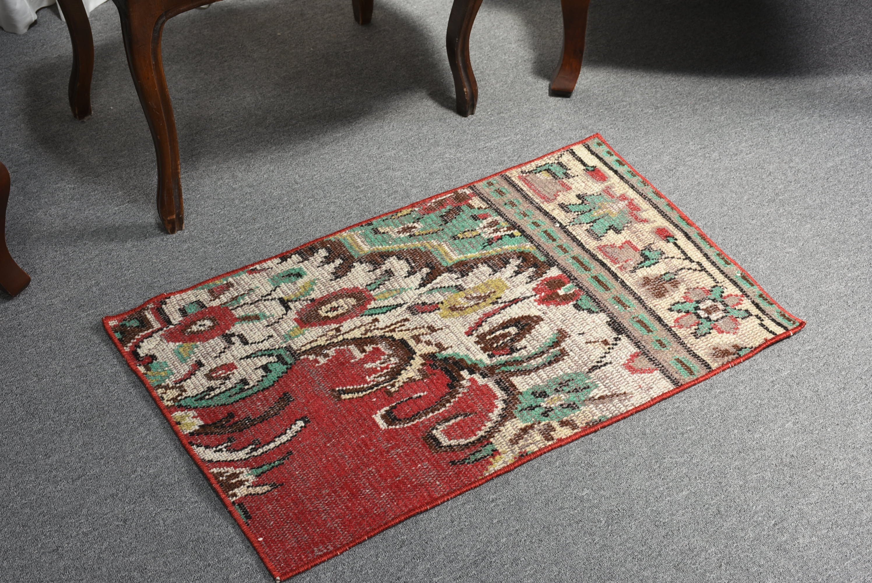 Pale Rug, Kitchen Rugs, Vintage Rug, Wool Rug, Turkish Rug, Rugs for Kitchen, Bedroom Rugs, 1.7x2.8 ft Small Rug, Oushak Rug, Red Cool Rug