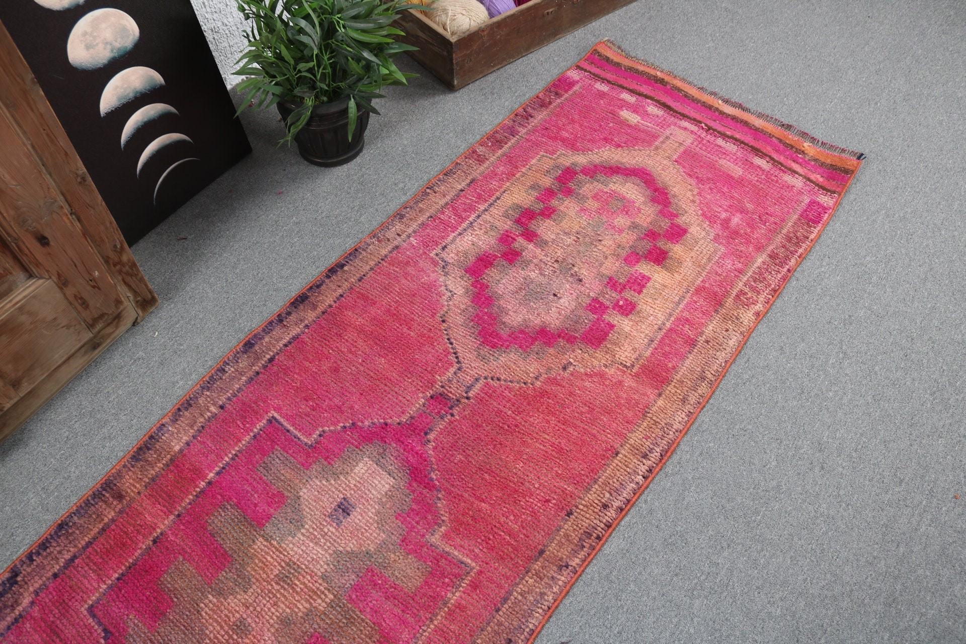 Beni Ourain Runner Rug, Stair Rug, Vintage Rug, Pink Neutral Rugs, 2.6x9.9 ft Runner Rugs, Oriental Rugs, Turkish Rug, Flatweave Rug