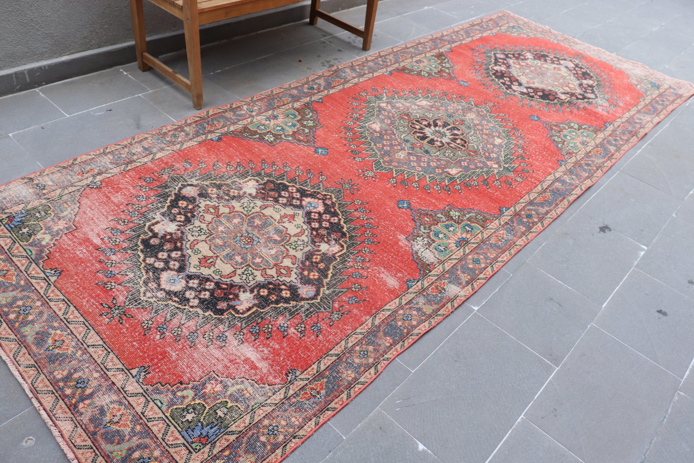Pale Rug, Red  4.7x12.5 ft Runner Rugs, Vintage Rugs, Rugs for Kitchen, Turkish Rug, Wool Rug, Corridor Rug, Bedroom Rug