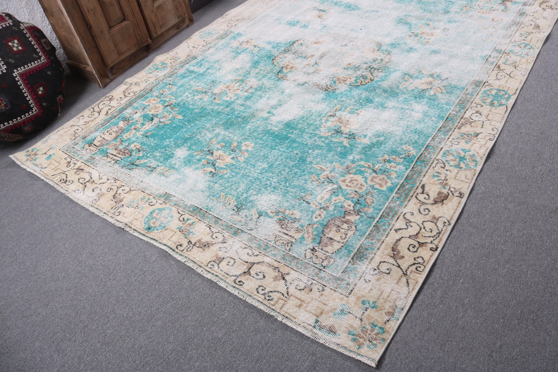 Beige Cool Rugs, Large Boho Rug, Vintage Rugs, Oushak Rugs, Large Oushak Rug, 6.7x9.6 ft Large Rugs, Anatolian Rugs, Turkish Rugs