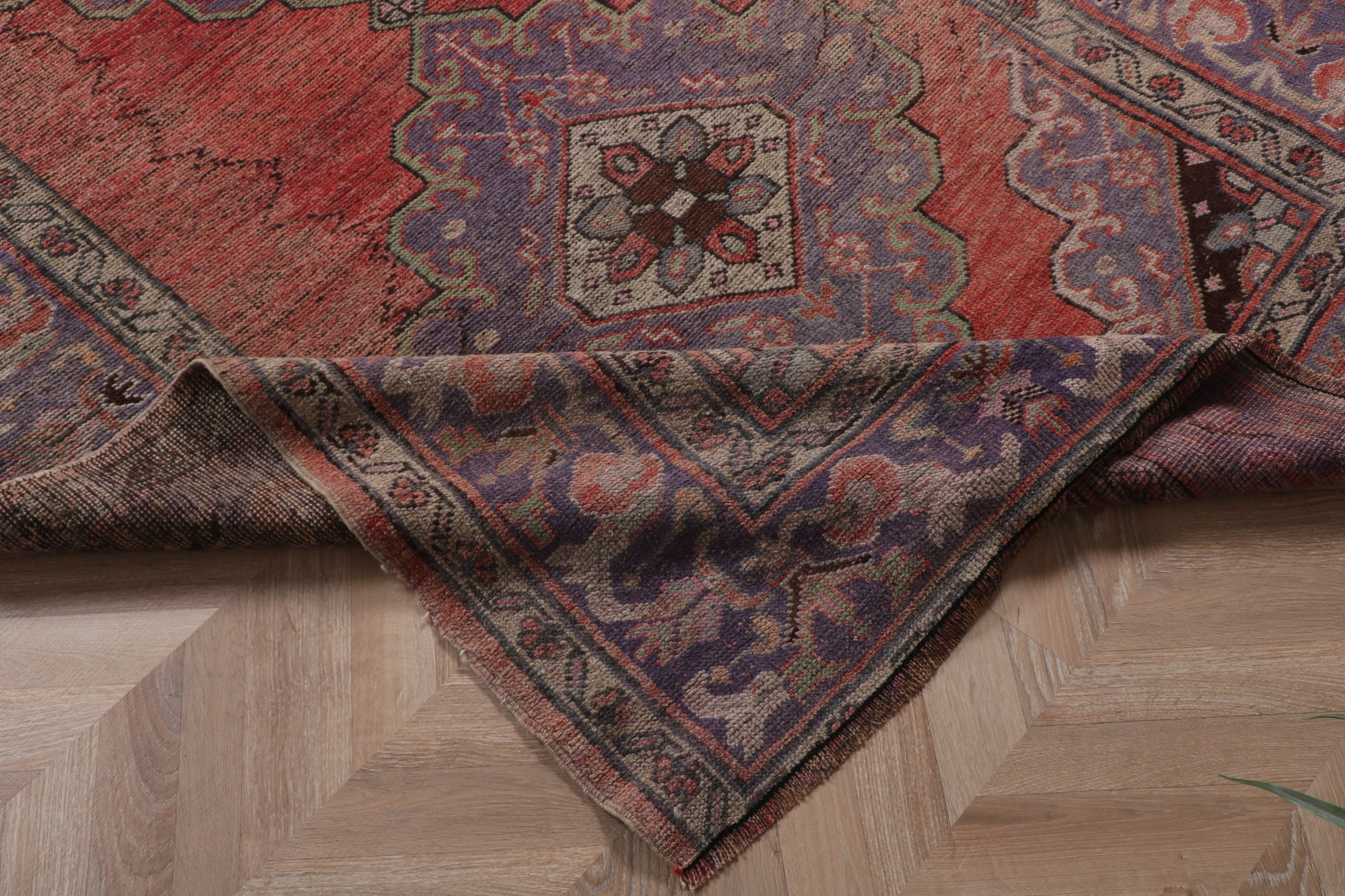 Vintage Halılar, Ev Dekorasyonu Halıları, Büyük Oushak Halıları, Geometrik Halılar, 4.7x10.2 ft Büyük Halı, Türk Halıları, Kahverengi Geometrik Halılar, Organik Halılar