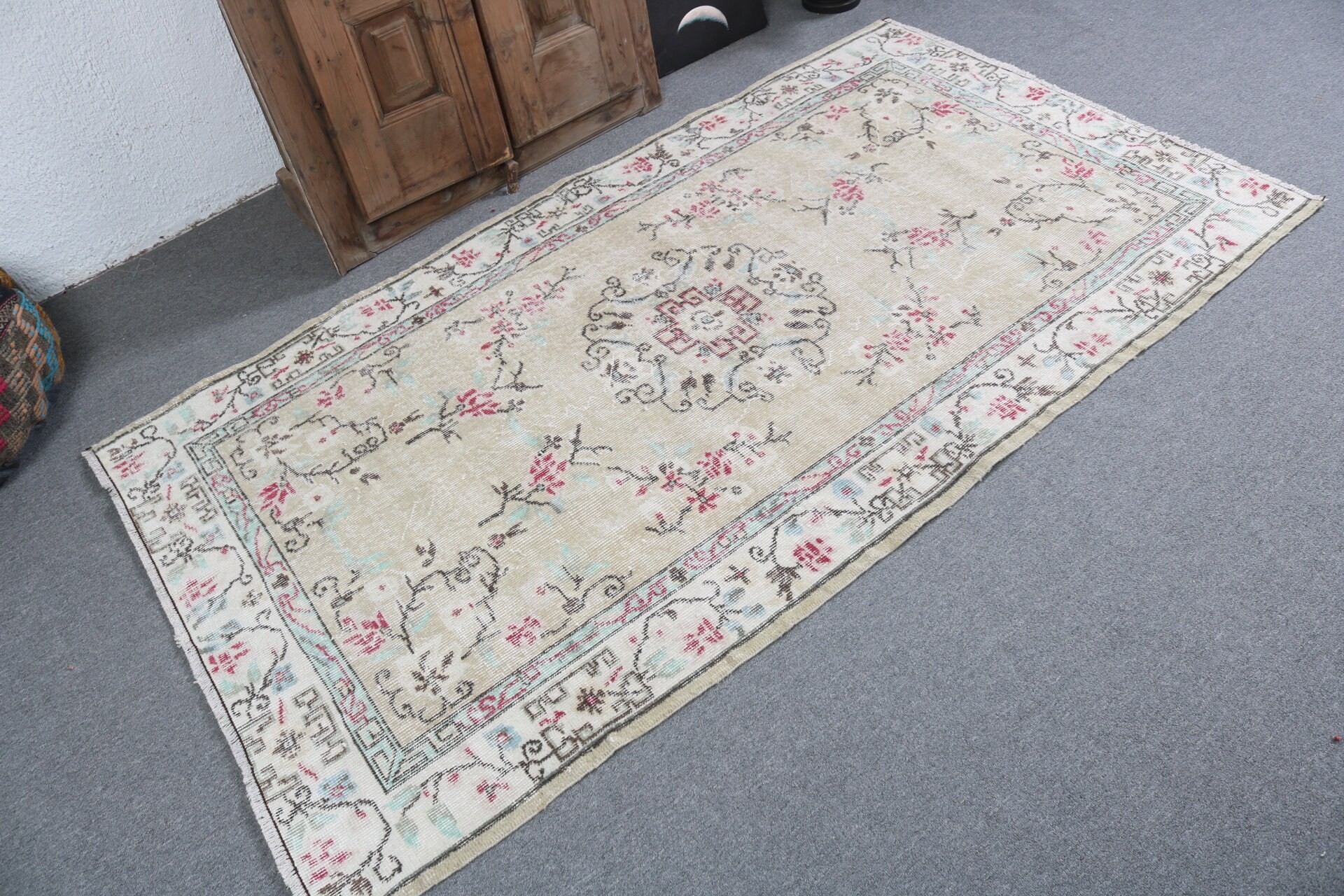 Turkish Rugs, Kitchen Rugs, 3.8x6.8 ft Area Rugs, Cool Rug, Beige Statement Rugs, Vintage Area Rug, Statement Rug, Office Rugs, Vintage Rug