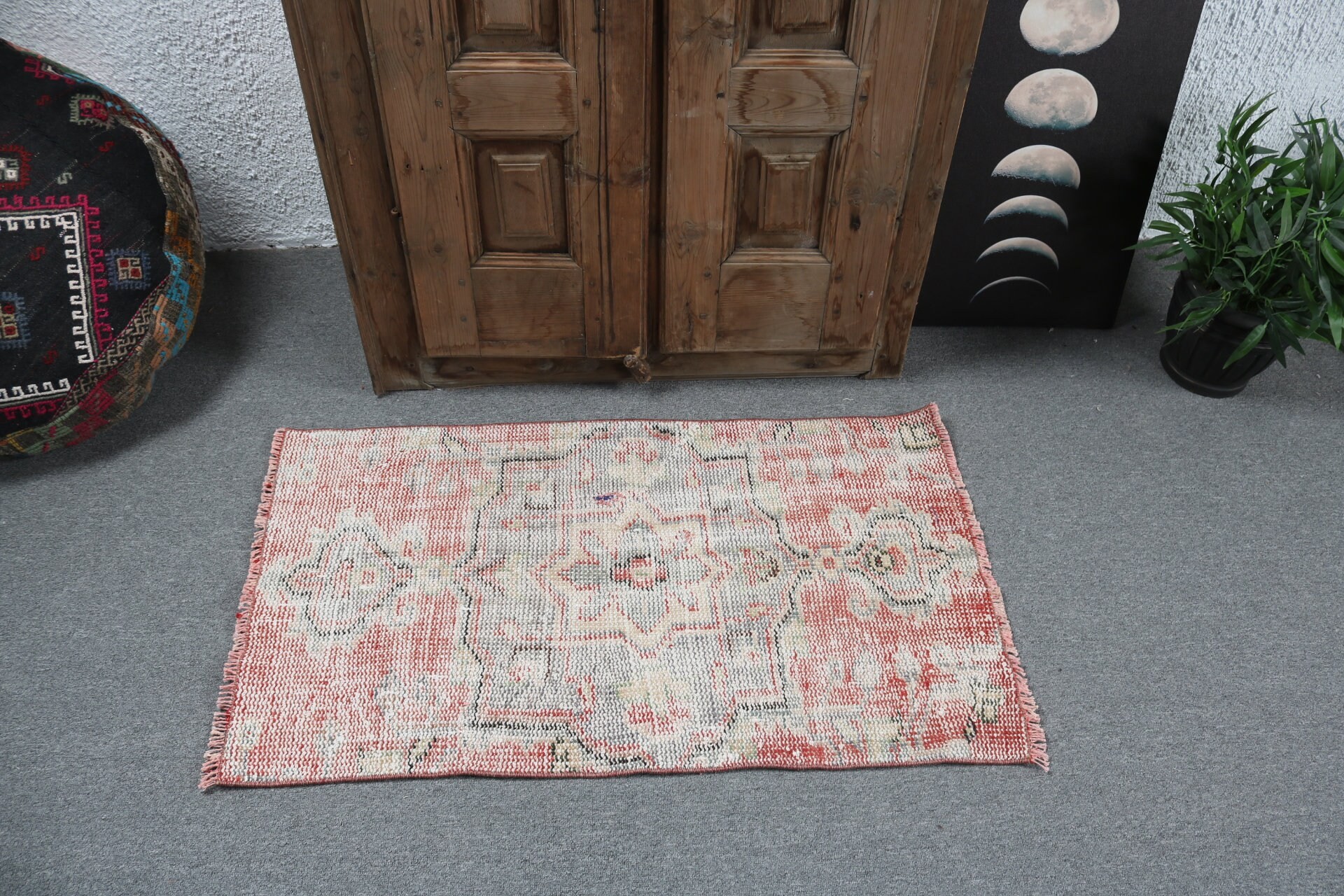 Rugs for Bath, Red Bedroom Rugs, Kitchen Rug, Vintage Rug, 2x3.4 ft Small Rugs, Oushak Rug, Turkish Rugs, Door Mat Rug, Small Boho Rugs