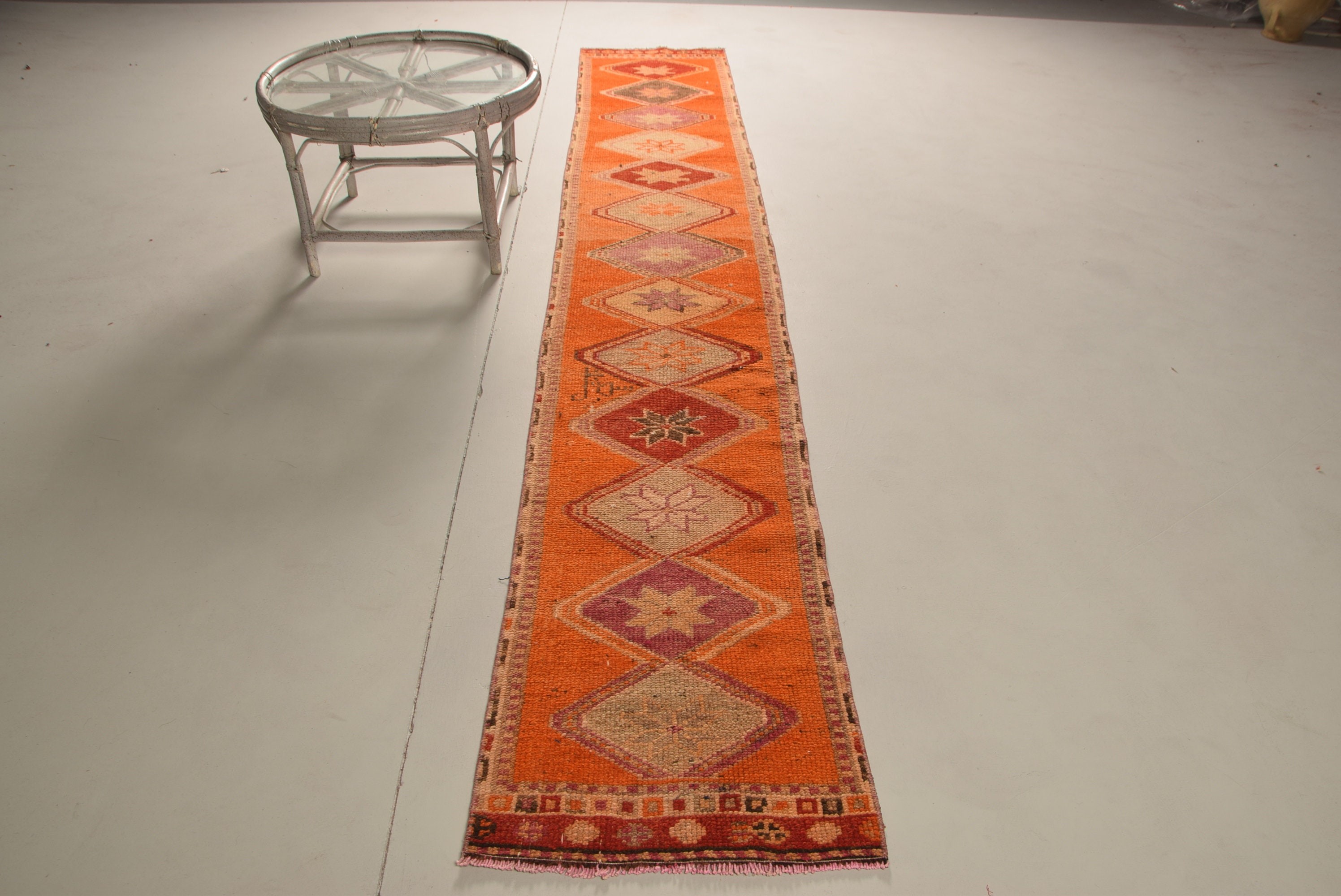 Vintage Rugs, Orange Oushak Rugs, Turkish Rugs, Oriental Rug, Corridor Rug, Antique Rug, Designer Rugs, Stair Rugs, 1.9x11.4 ft Runner Rugs