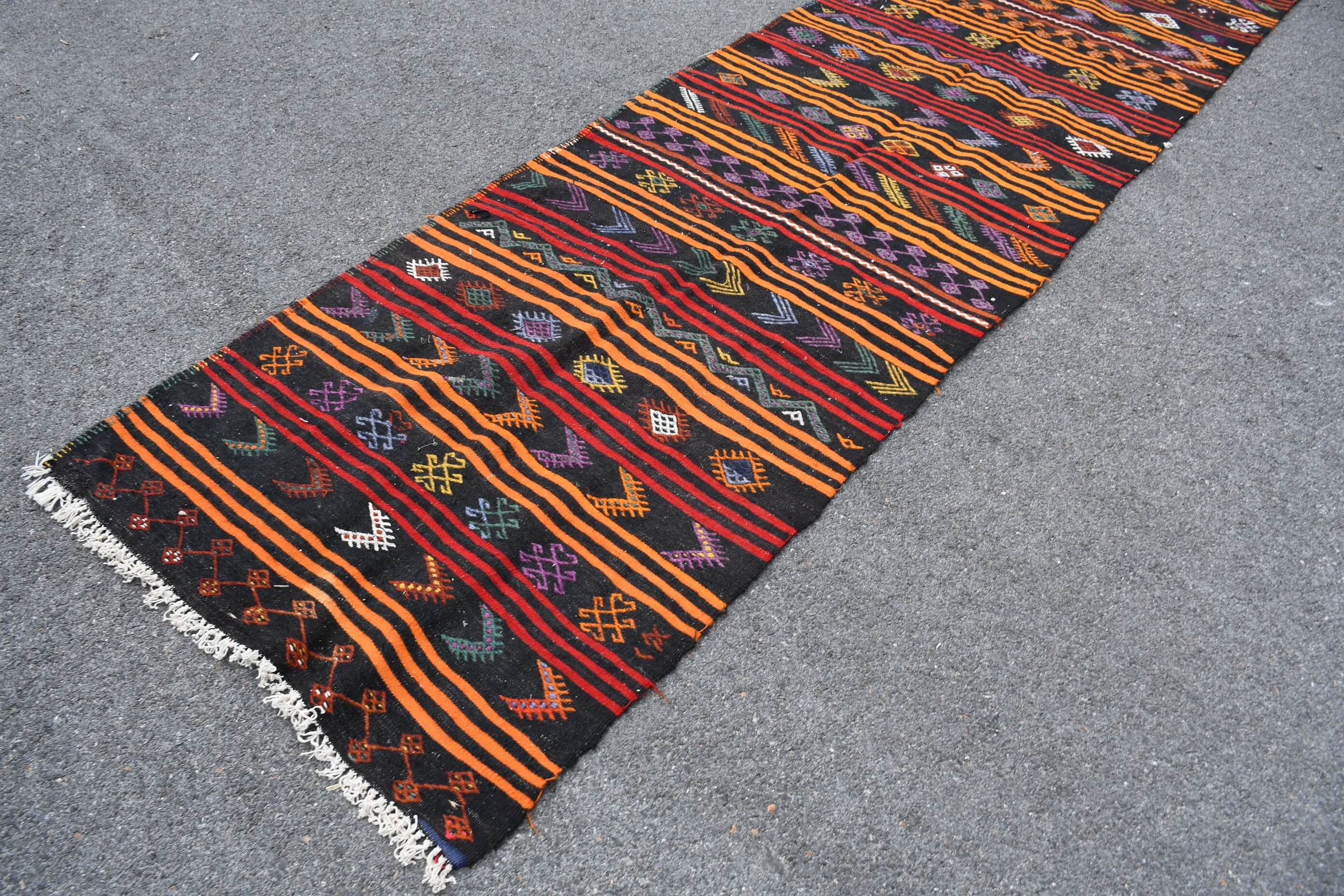 Vintage Rugs, Orange Wool Rug, Kitchen Rugs, 3.7x13.5 ft Runner Rugs, Pale Rug, Kilim, Corridor Rug, Wool Rugs, Turkish Rugs, Bedroom Rugs