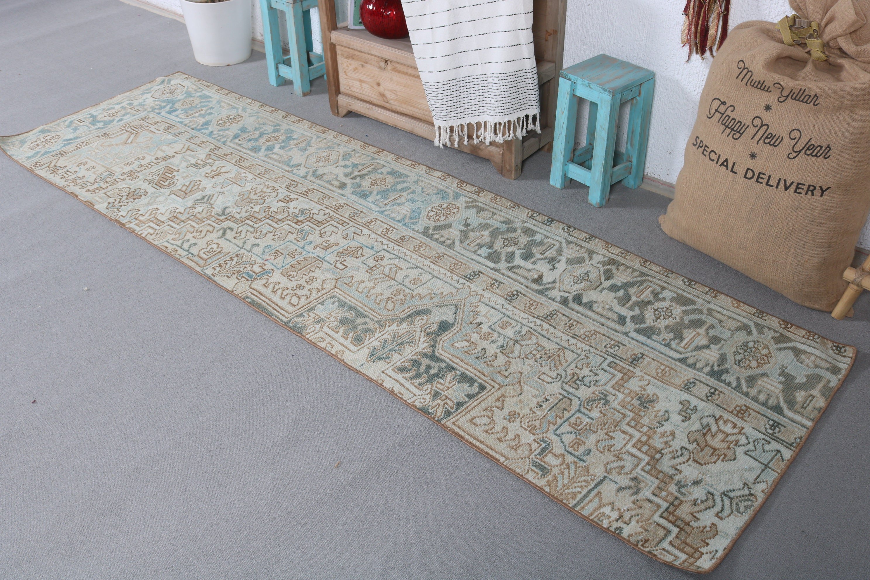 Yün Halı, 2.6x8.6 ft Runner Halıları, Vintage Halı, Kahverengi Yatak Odası Halısı, Runner Halıları, Koridor Halısı, Oryantal Halılar, Merdiven Halısı, Türk Halıları