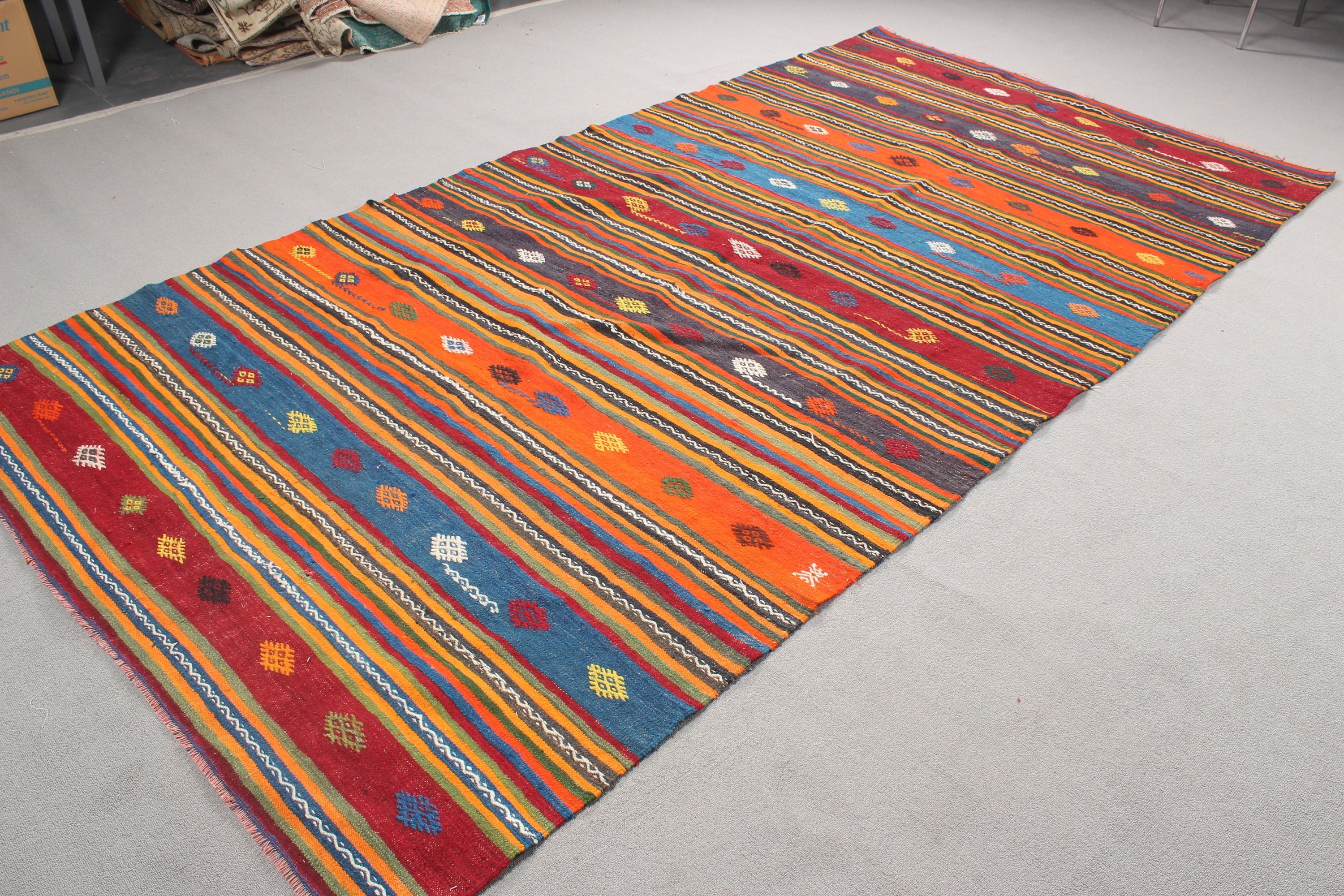 Kilim, Oryantal Halılar, Yemek Odası Halıları, 5,7x10,9 ft Büyük Halılar, Türk Halısı, Yatak Odası Halısı, Turuncu Yer Halıları, Vintage Halı