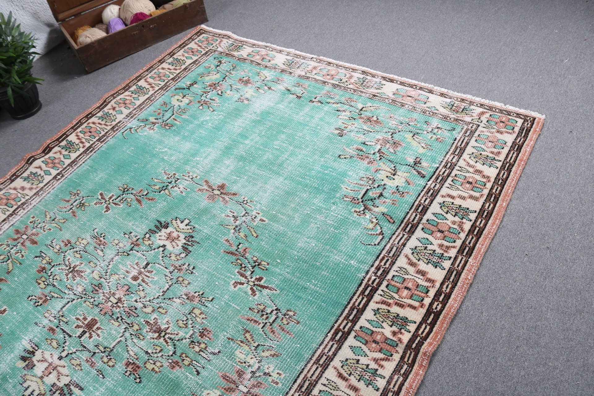 Flatweave Rugs, Salon Rug, Home Decor Rug, Living Room Rugs, Turkish Rugs, Vintage Rugs, Green Flatweave Rugs, Boho Rug, 6x9.9 ft Large Rug