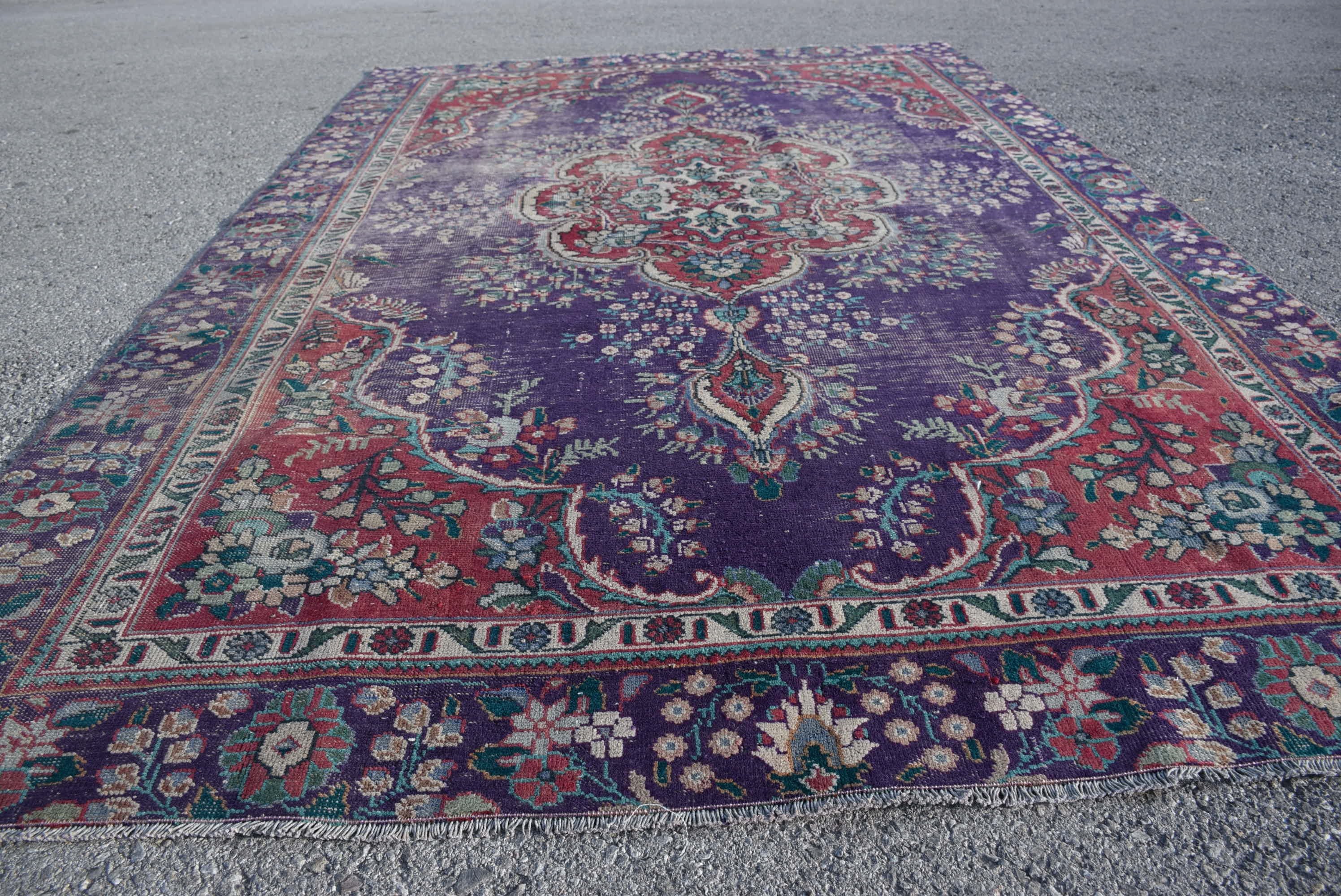 Oturma Odası Halısı, Vintage Halılar, Antika Halı, Anadolu Halısı, Türk Halısı, 5.9x9.2 ft Büyük Halı, Mor Yatak Odası Halıları, Soluk Halı, Salon Halıları