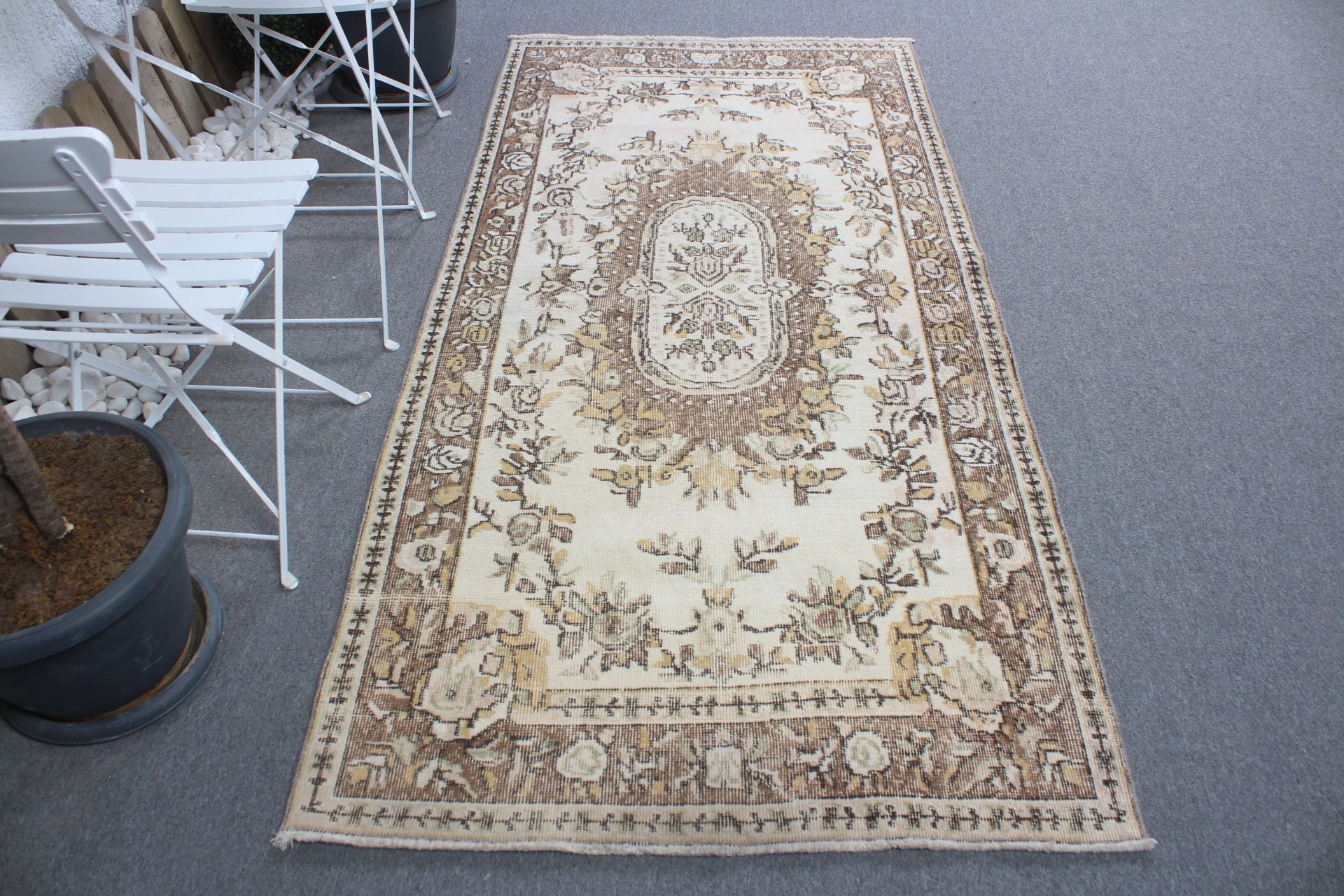 3.7x7.4 ft Alan Halısı, Çocuk Halısı, Yatak Odası Halısı, Kahverengi Antika Halılar, İç Mekan Halısı, Türk Halıları, Vintage Halı, Zemin Halıları