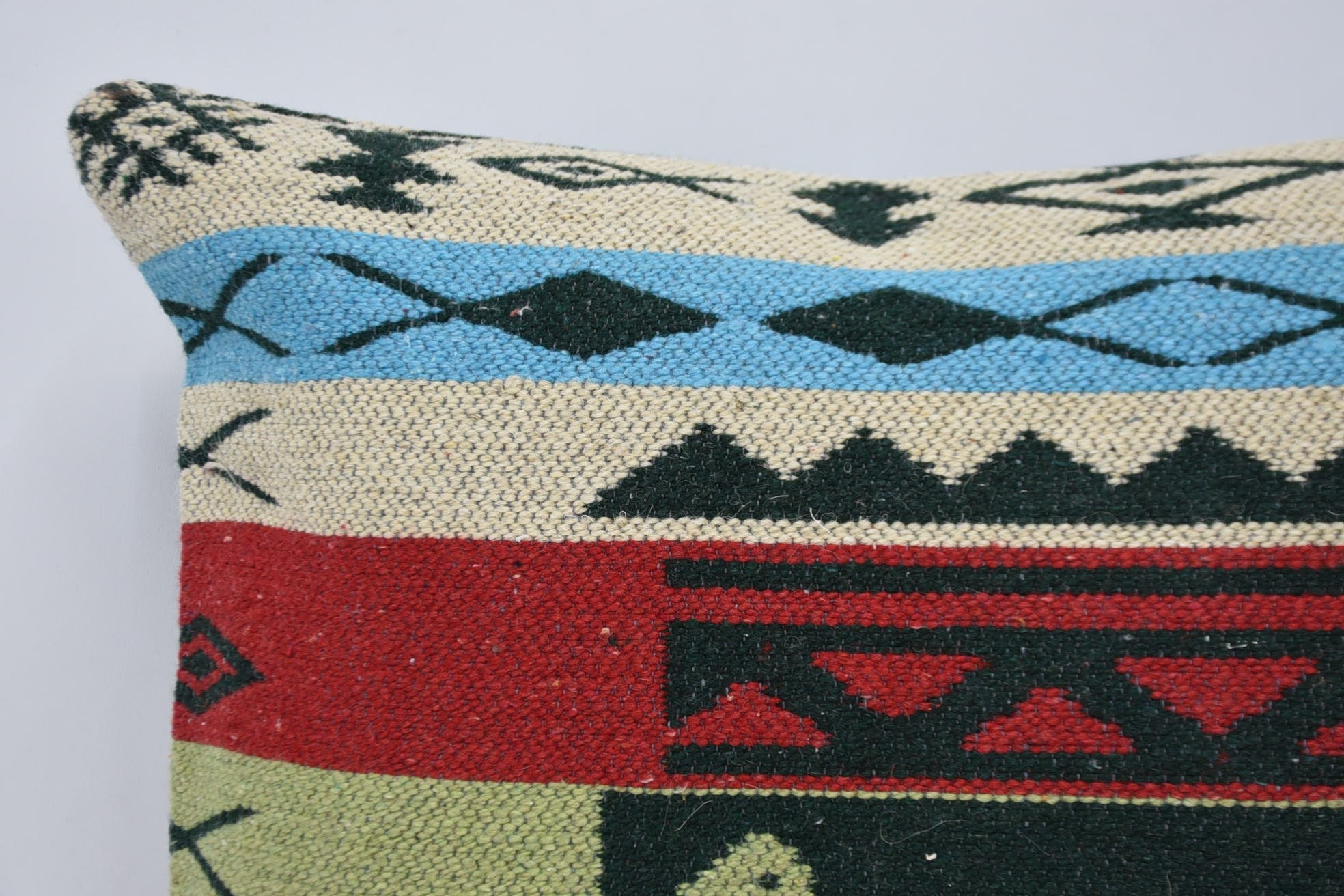 16"x24" Green Cushion Cover, Boho Pillow, Ethnical Kilim Rug Pillow, Kilim Pillow, Farmhouse Pillow, Customized Cushion Case