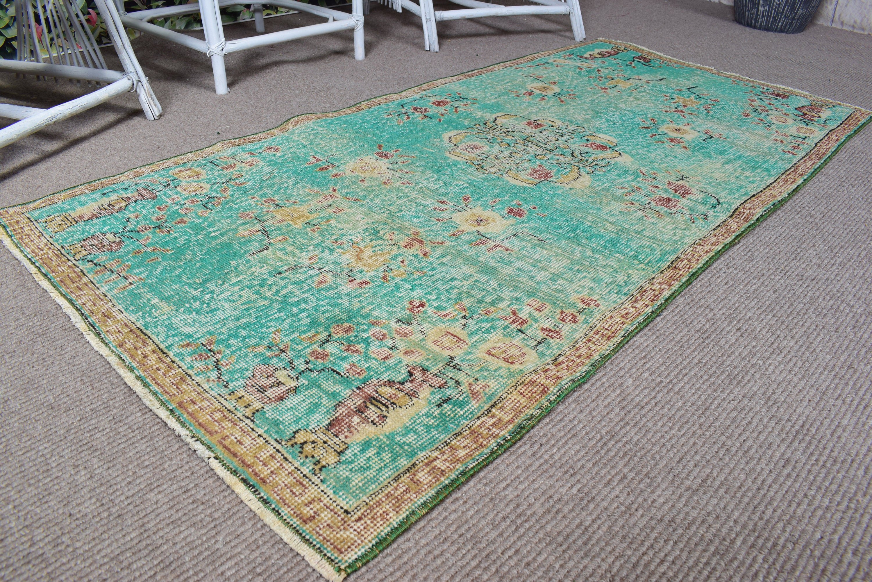 Boho Rug, 3.1x6.2 ft Accent Rug, Rugs for Boho Accent, Green Oushak Rug, Vintage Rug, Entry Rug, Decorative Rugs, Turkish Rug, Kitchen Rug