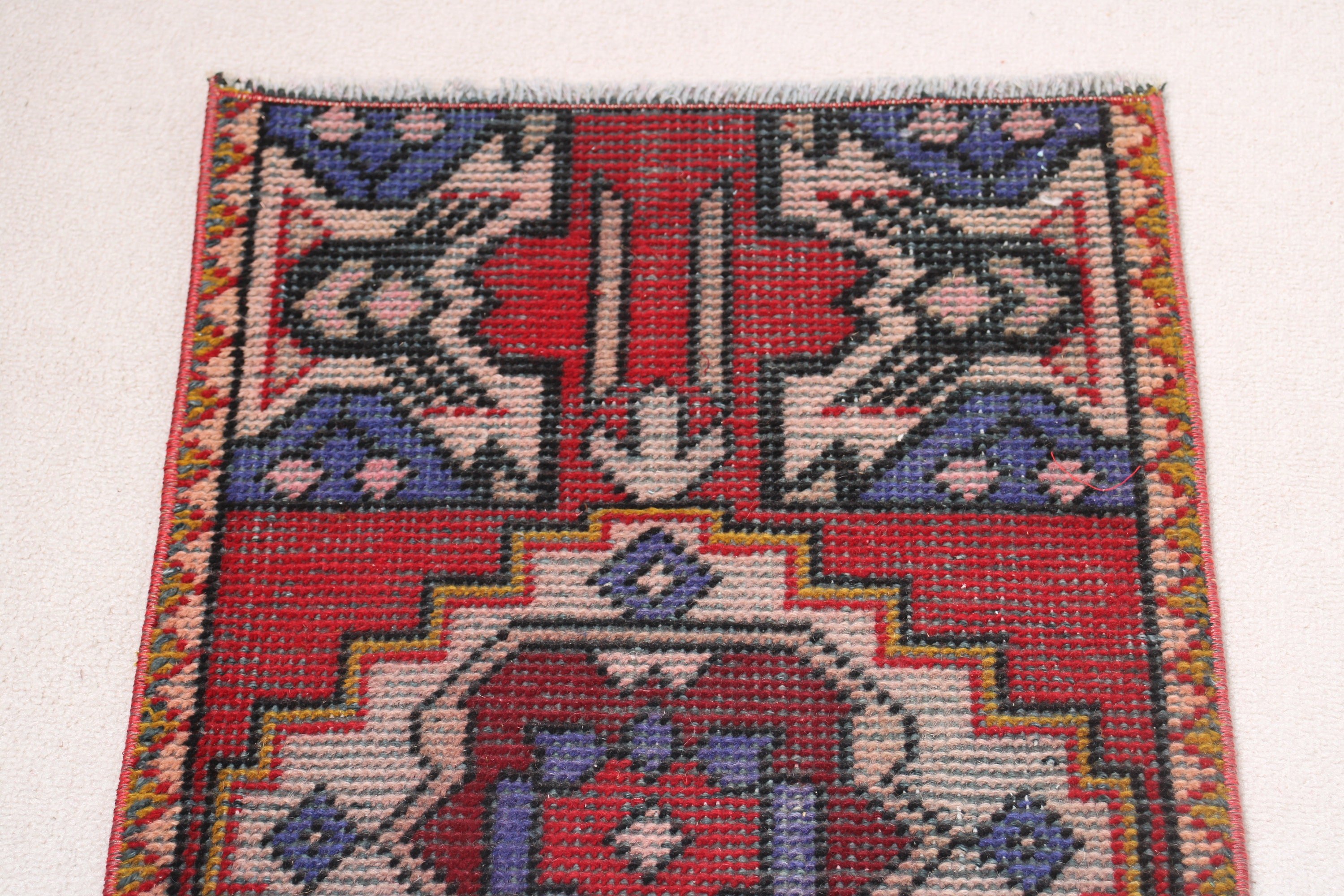 Boho Halı, Giriş Halıları, Vintage Halı, 1.5x2.8 ft Küçük Halı, Kırmızı Ev Dekor Halısı, Düz Dokuma Halılar, Türk Halısı, Duvara Asılı Halılar