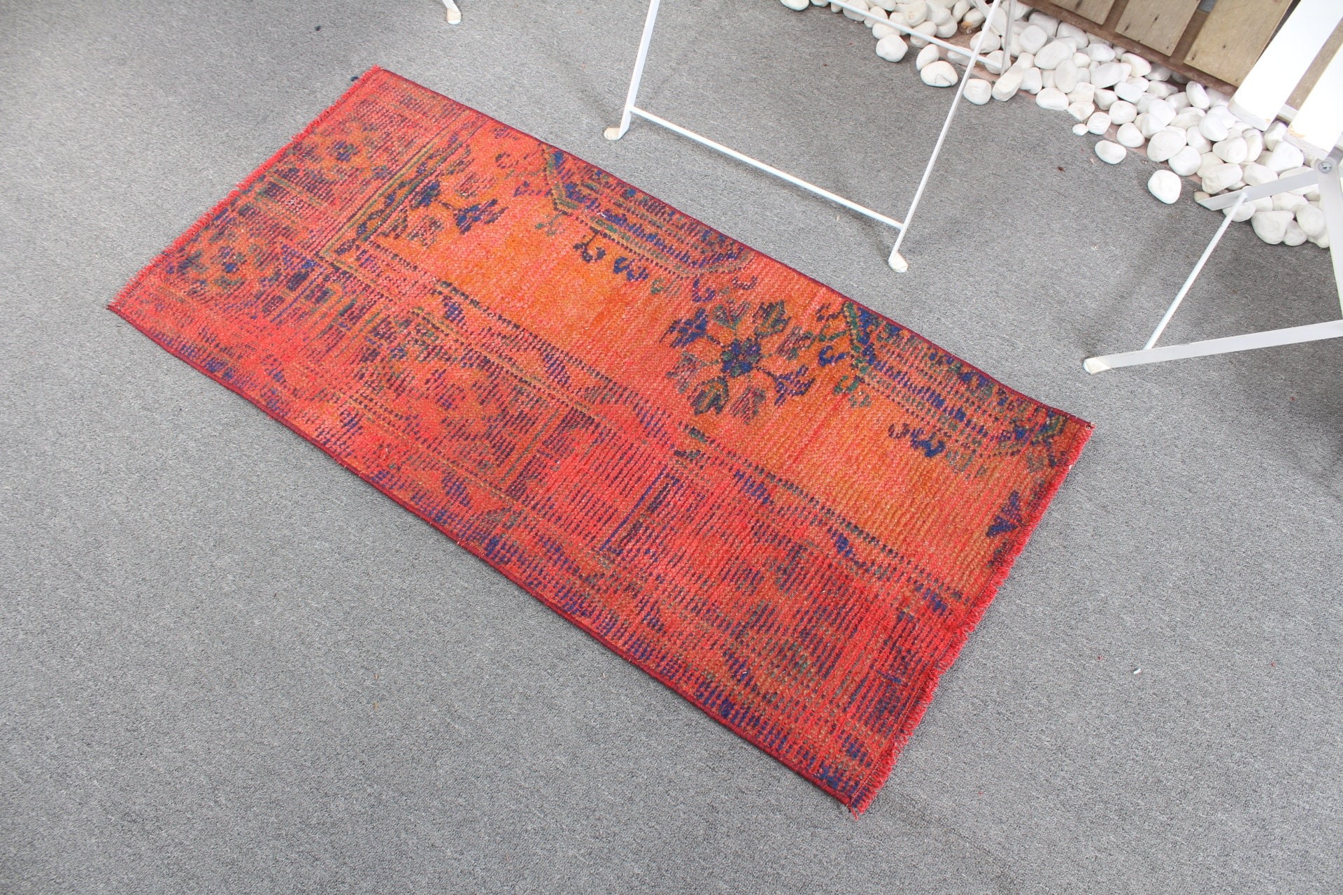 Vintage Rug, Wall Hanging Rug, Turkish Rug, 1.8x3.7 ft Small Rug, Kitchen Rug, Floor Rugs, Oriental Rug, Rugs for Bath, Orange Oushak Rug