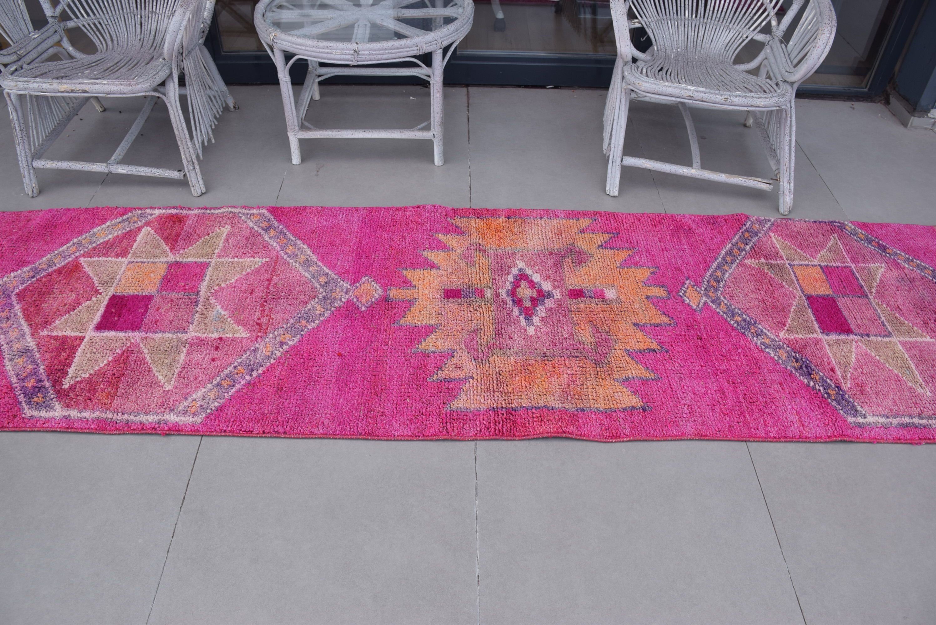Pink  2.8x10.5 ft Runner Rugs, Dorm Rug, Anatolian Rugs, Corridor Rugs, Turkish Rugs, Vintage Rugs, Floor Rug, Hallway Rugs