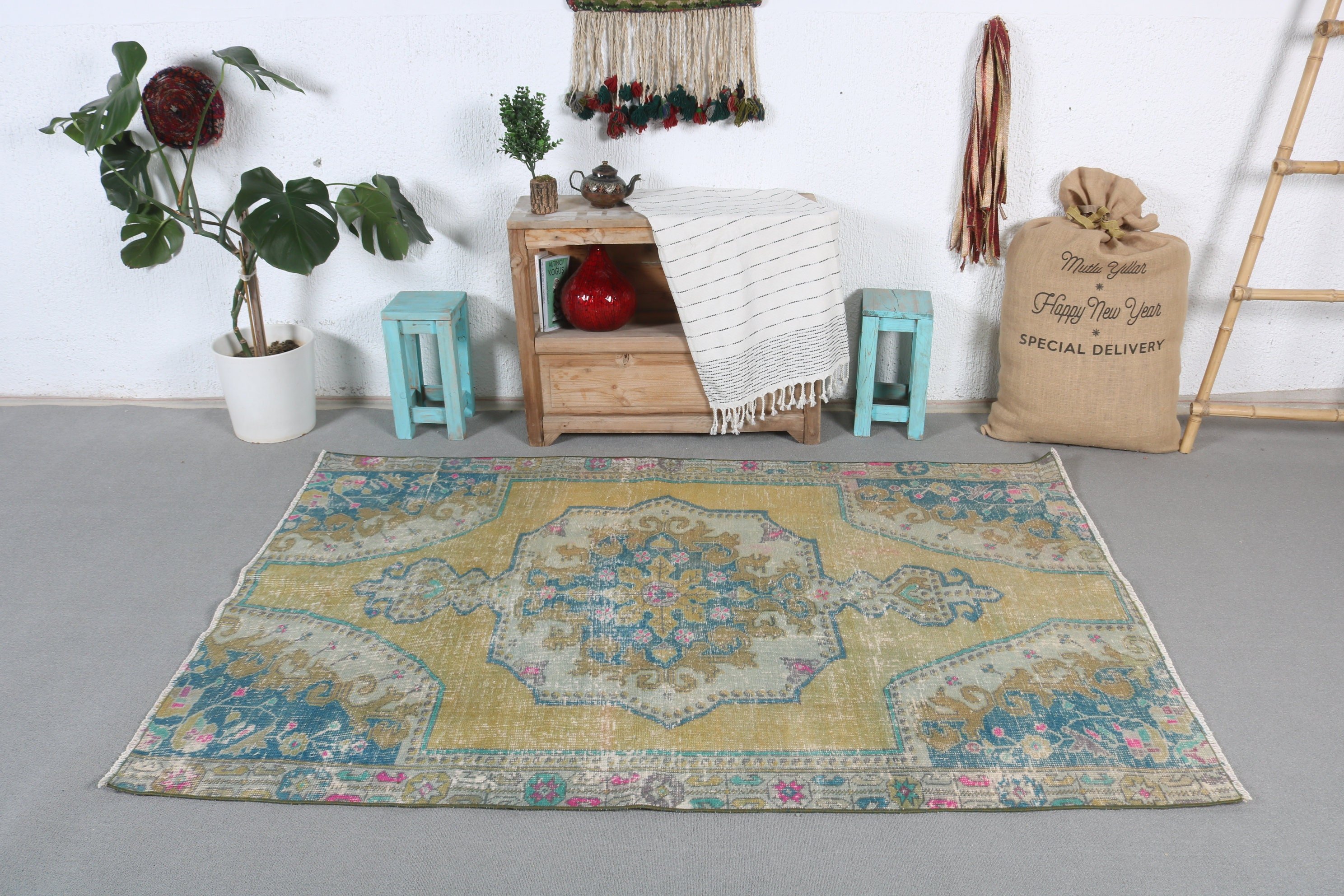 Nursery Rugs, Turkish Rugs, Floor Rugs, Bedroom Rugs, 4.2x6.4 ft Area Rugs, Rugs for Nursery, Wool Rug, Bronze Moroccan Rug, Vintage Rug