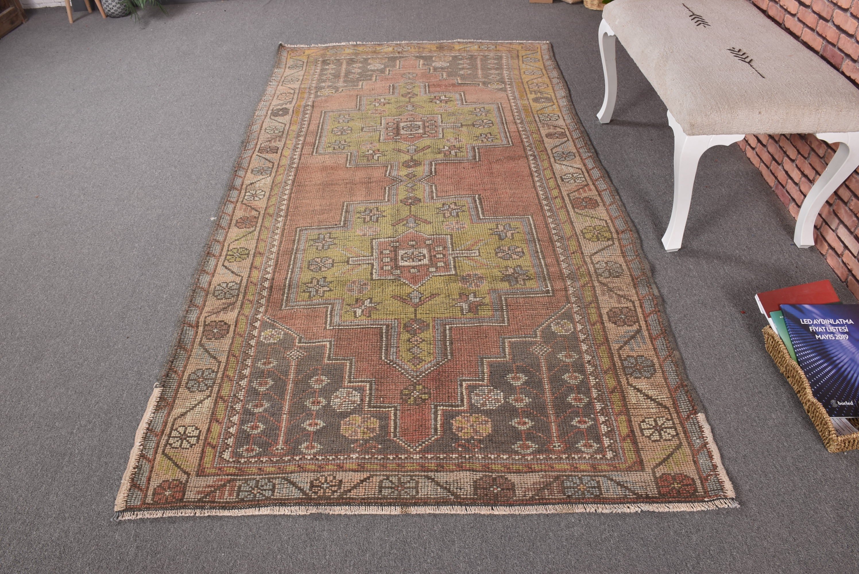 Floor Rugs, Green Anatolian Rug, Oushak Area Rug, Turkish Rugs, 4.3x8.3 ft Area Rug, Cool Rug, Vintage Rugs, Living Room Rugs, Outdoor Rug