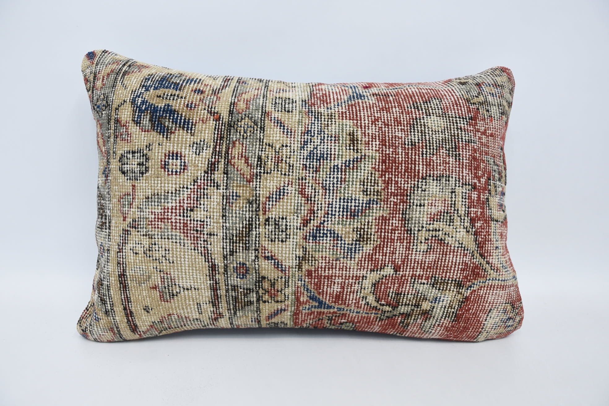 16"x24" Red Pillow, Handmade Kilim Cushion, Kilim Cushion Sham, Ethnical Kilim Rug Pillow, Crochet Pattern Pillow Cover