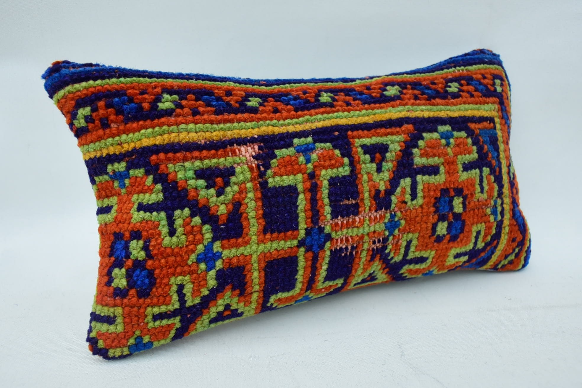 Kanepe Minder Kılıfı, Türk Kilim Yastık, Ev Dekor Yastık, Evcil Hayvan Minder Kılıfı, Kilim Yastık, Koltuk Minderi Kılıfı, 8"x16" Mavi Yastık Sham