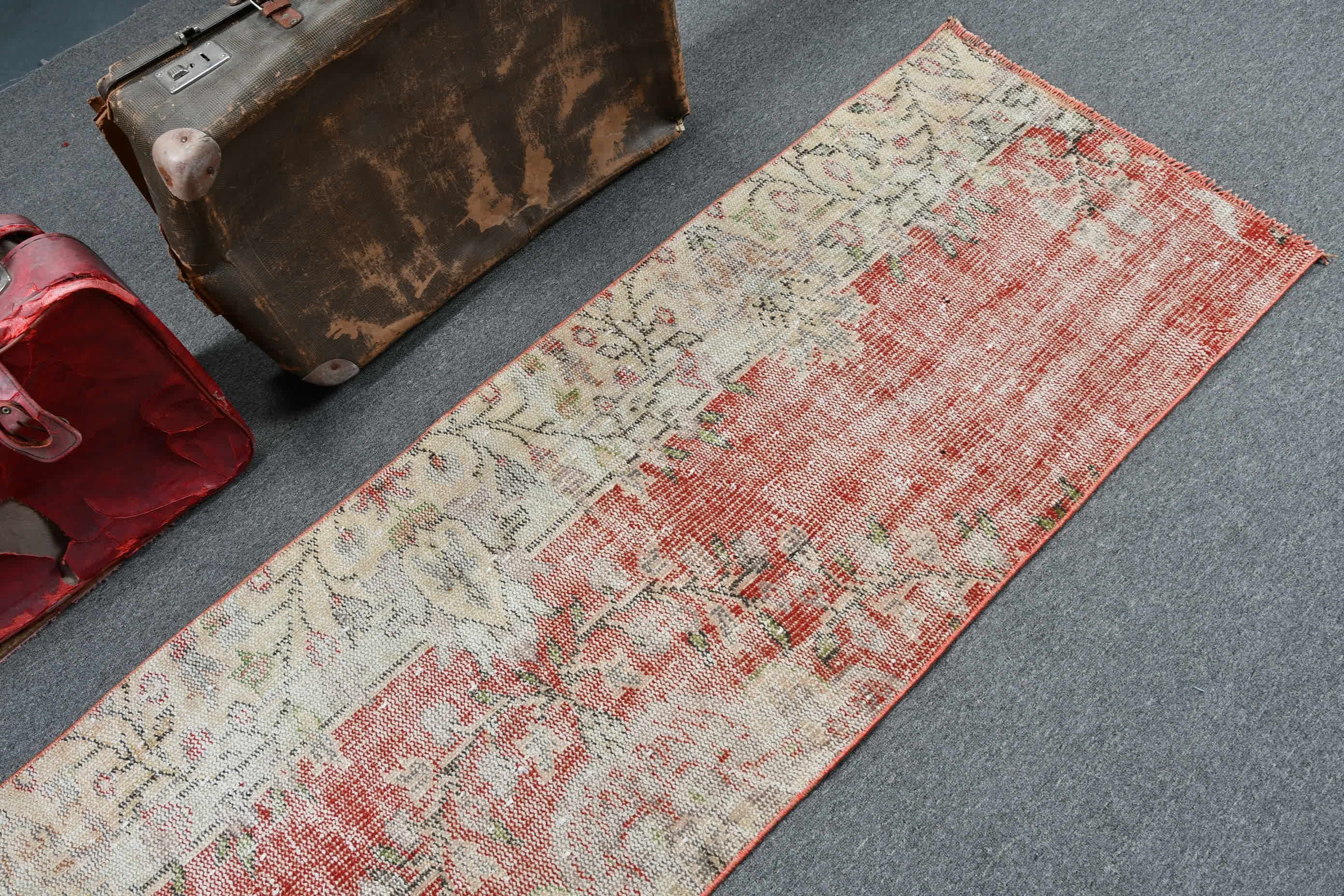 2.2x7.8 ft Runner Rug, Vintage Rug, Boho Rug, Kitchen Rugs, Red Antique Rug, Turkish Rugs, Anatolian Rugs, Hallway Rugs, Corridor Rugs