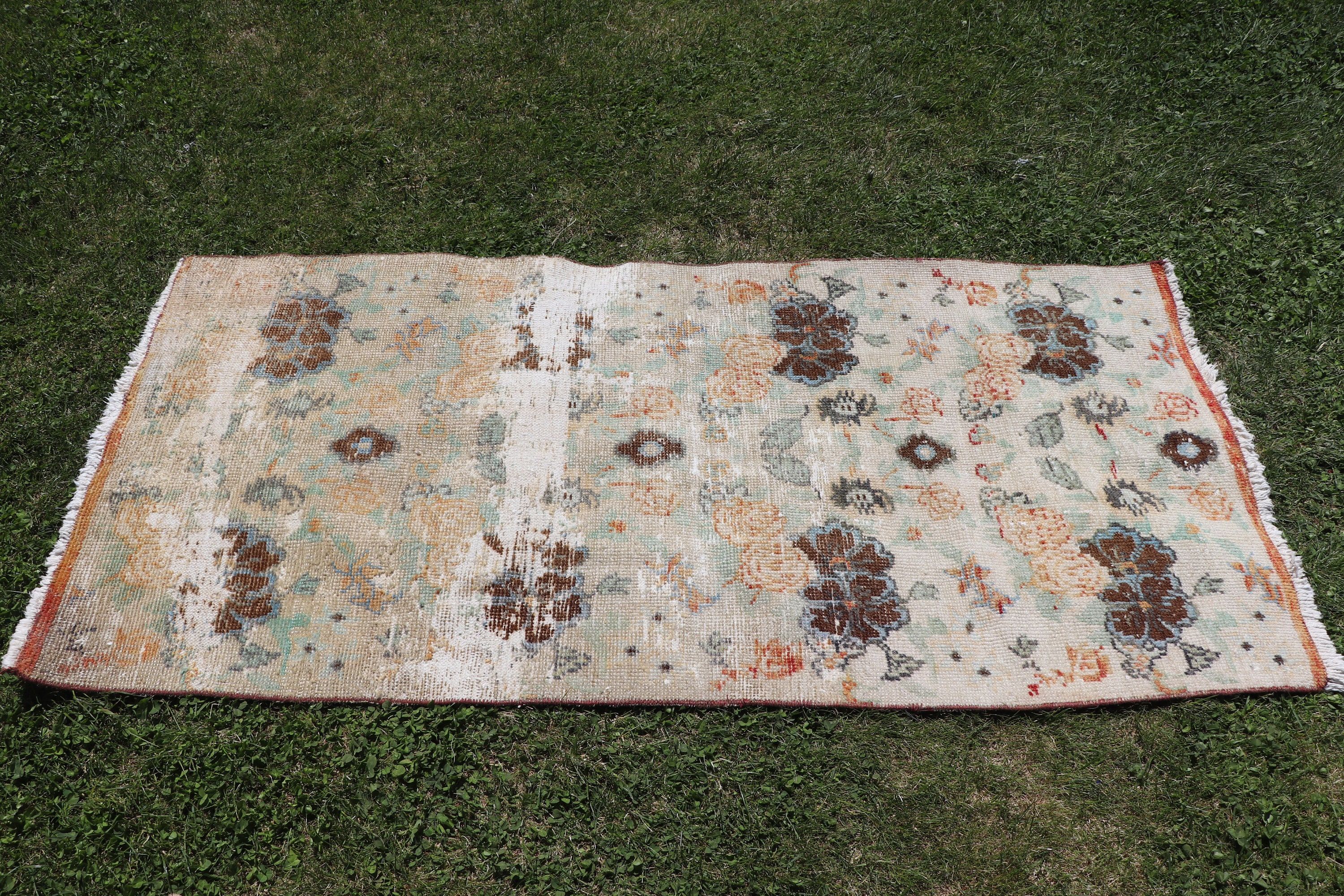 Fas Halıları, Giriş Halıları, Kapı Paspası Halısı, 2,5x5,3 ft Küçük Halı, Vintage Halı, Türk Halısı, Banyo Halıları, Mutfak Halıları, Yeşil El Dokuma Halılar