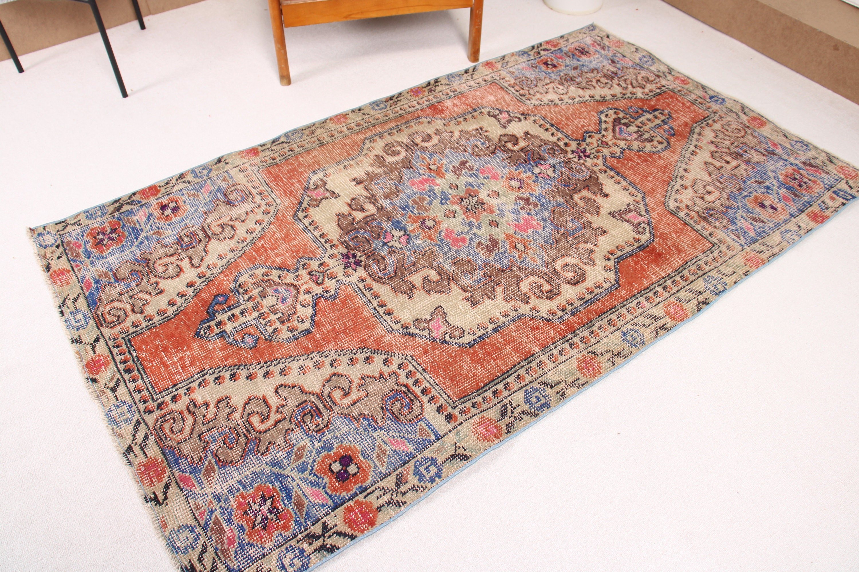 Oushak Bölge Halıları, Kırmızı Geometrik Halı, Etnik Halı, 3,9x6,6 ft Alan Halısı, Türk Halısı, Vintage Halılar, Yer Halıları, Boho Bölge Halıları, Anadolu Halıları