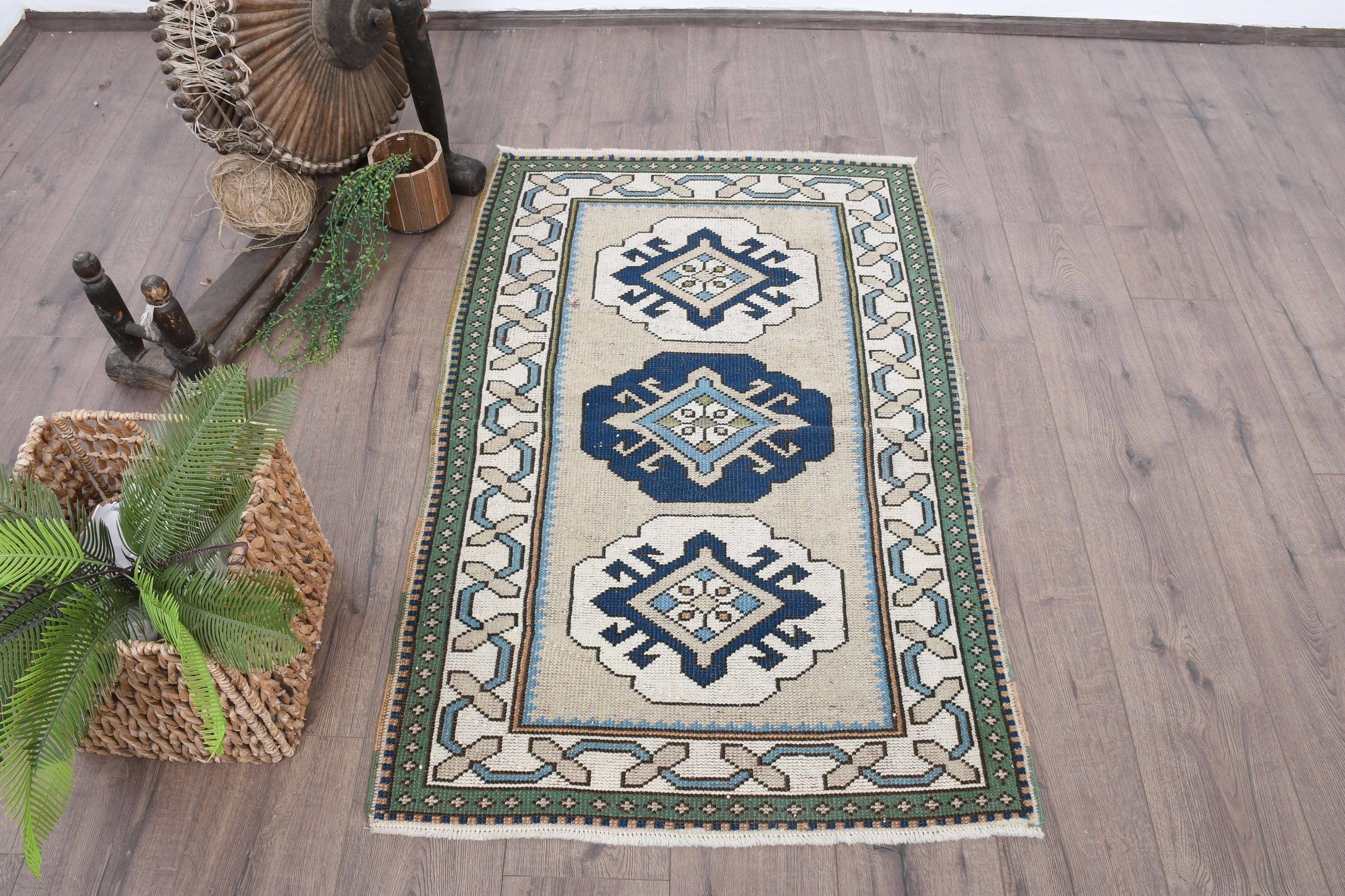 Bath Rug, Turkish Rugs, Kitchen Rug, 2.6x4.2 ft Small Rugs, Vintage Rugs, Antique Rug, Rugs for Bathroom, Wool Rugs, Green Oushak Rug