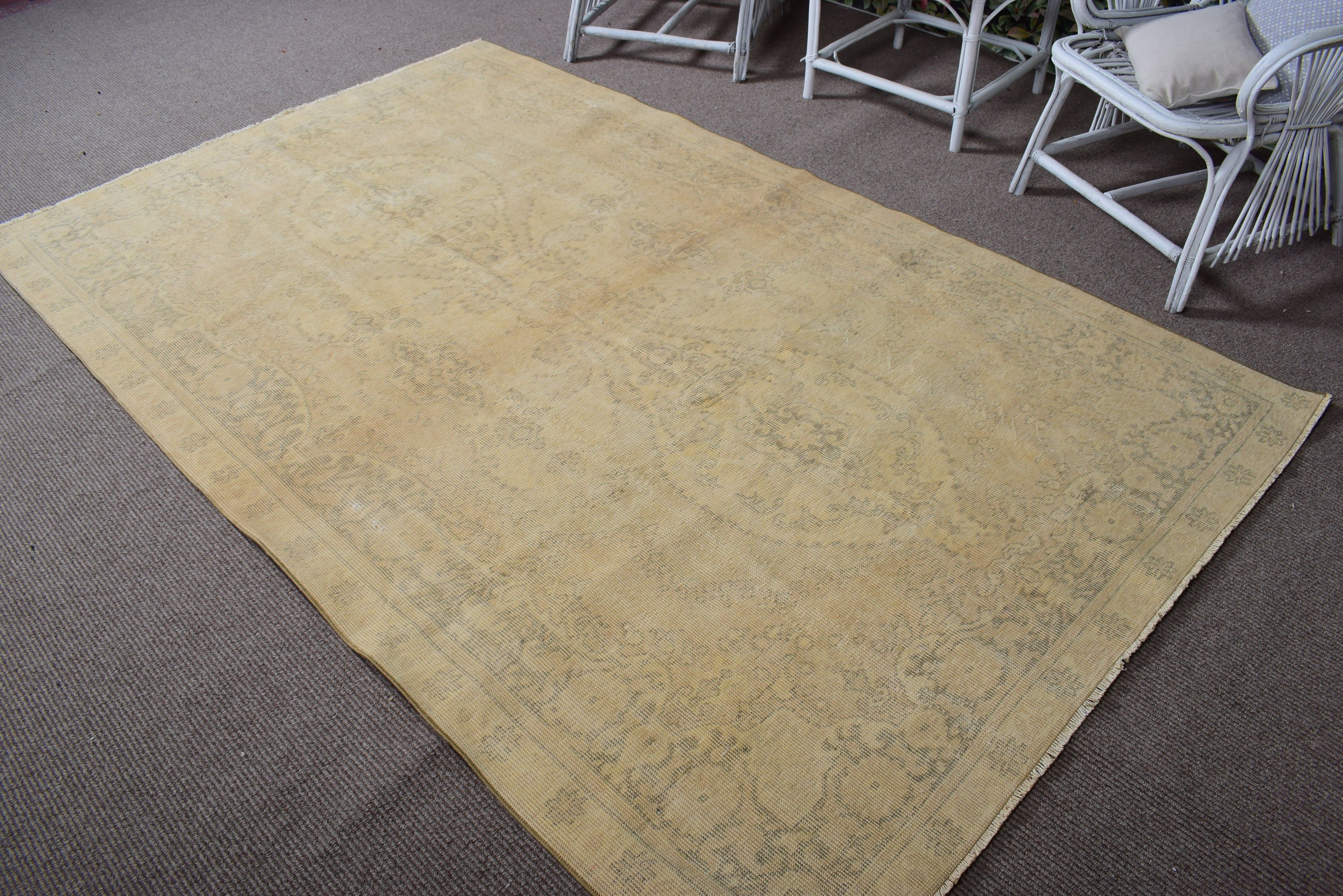 5.2x8.4 ft Büyük Halı, Vintage Halı, Türk Halıları, Büyük Oushak Halısı, Antika Halı, Oturma Odası Halısı, Geometrik Halılar, Bej Mutfak Halıları