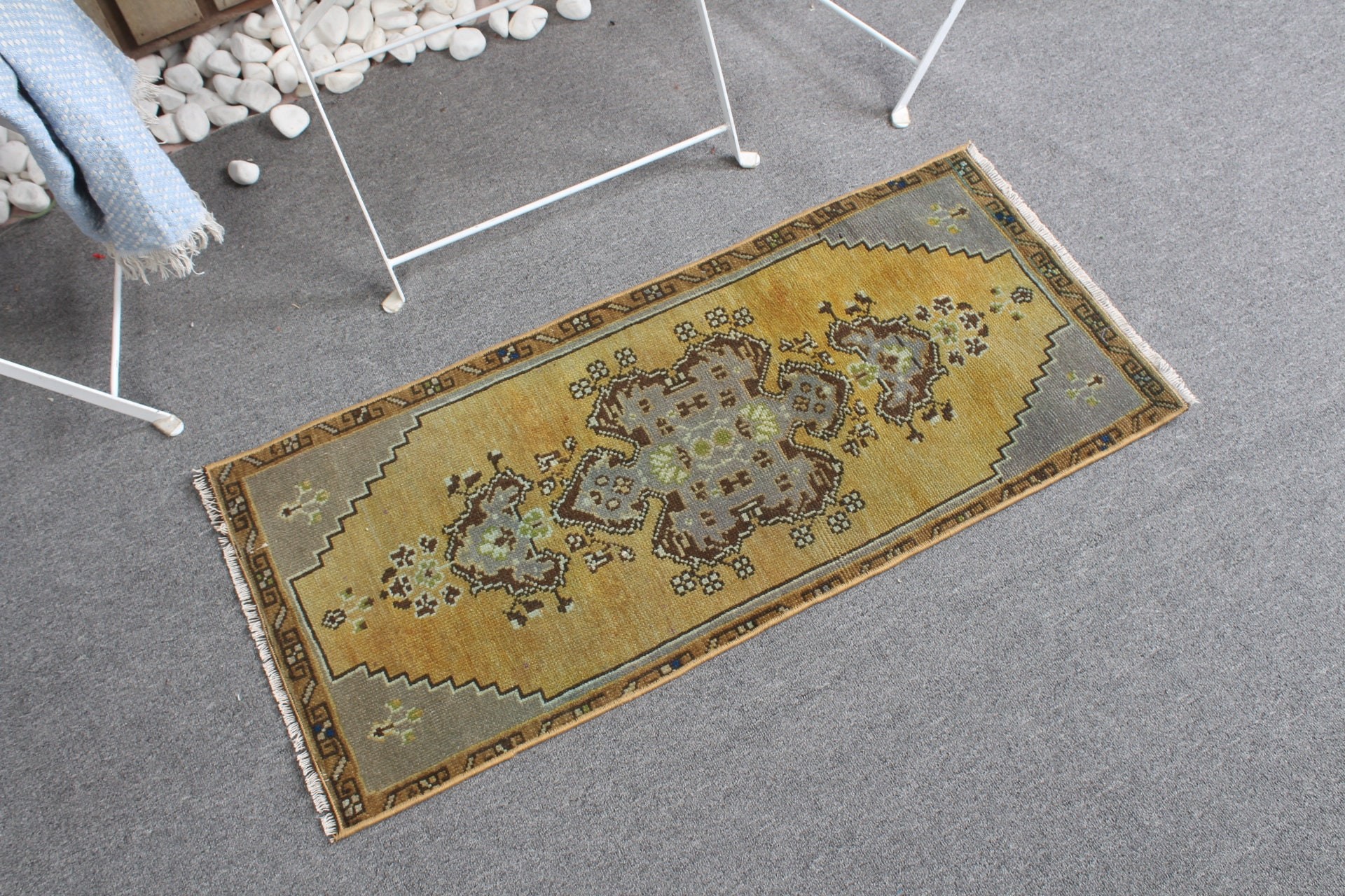 Car Mat Rugs, Bedroom Rugs, Cool Rugs, Vintage Rug, Oushak Rugs, Yellow Anatolian Rug, Rugs for Bedroom, 1.5x3.1 ft Small Rug, Turkish Rug