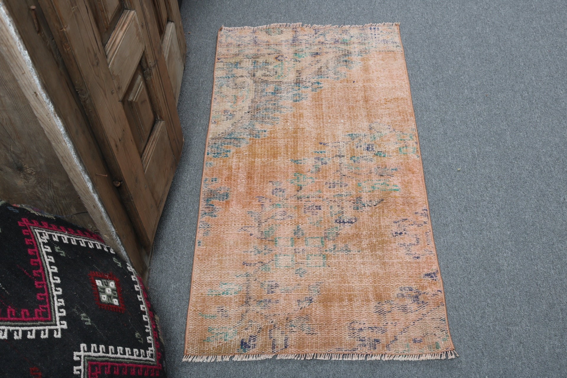 2x3.7 ft Small Rugs, Vintage Rugs, Kitchen Rugs, Orange Oushak Rug, Cute Bath Mat Rug, Handwoven Rug, Car Mat Rugs, Cool Rugs, Turkish Rug