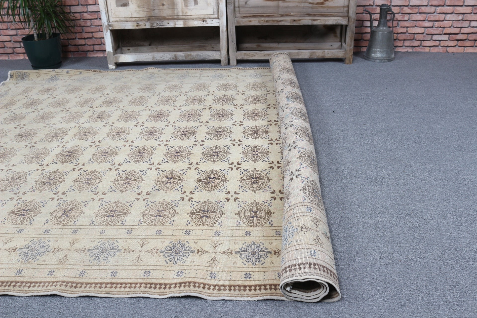 Salon Halıları, Vintage Halı, Soluk Halılar, Ev Dekorasyonu Halısı, Mutfak Halısı, 6.6x9.1 ft Büyük Halılar, Türk Halıları, Bej Yün Halı, Oturma Odası Halıları