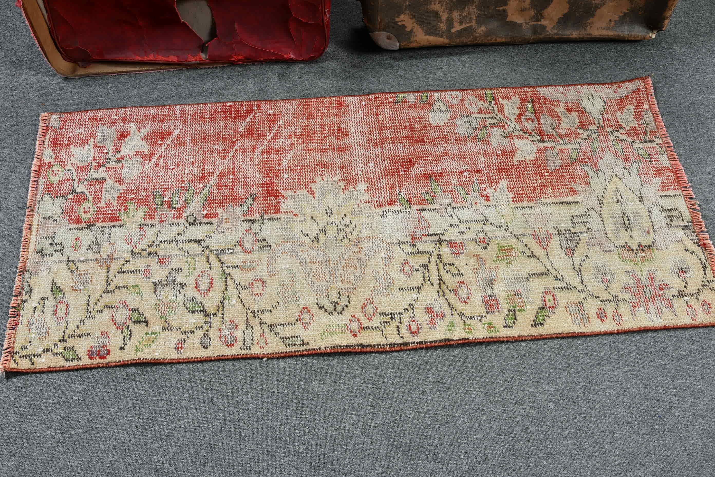 Vintage Rug, Moroccan Rugs, Red  2x4.5 ft Small Rugs, Door Mat Rugs, Bathroom Rugs, Bohemian Rugs, Floor Rugs, Turkish Rug