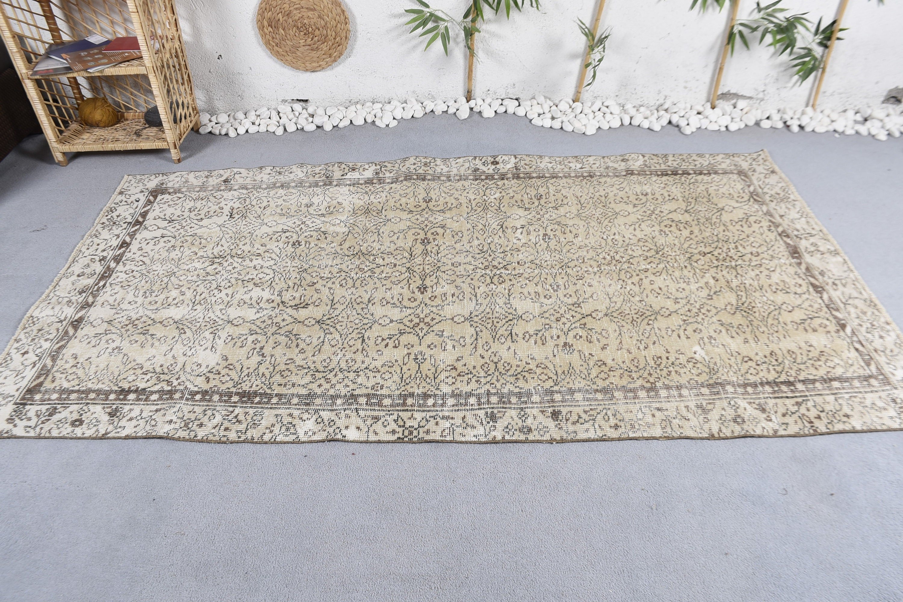 Oturma Odası Halısı, Beyaz Oushak Halıları, Türk Halıları, Vintage Halı, 4,4x7,8 ft Alan Halıları, Ev Dekorasyonu Halıları, Etnik Halı, Modern Halı, Boho Alan Kilimi