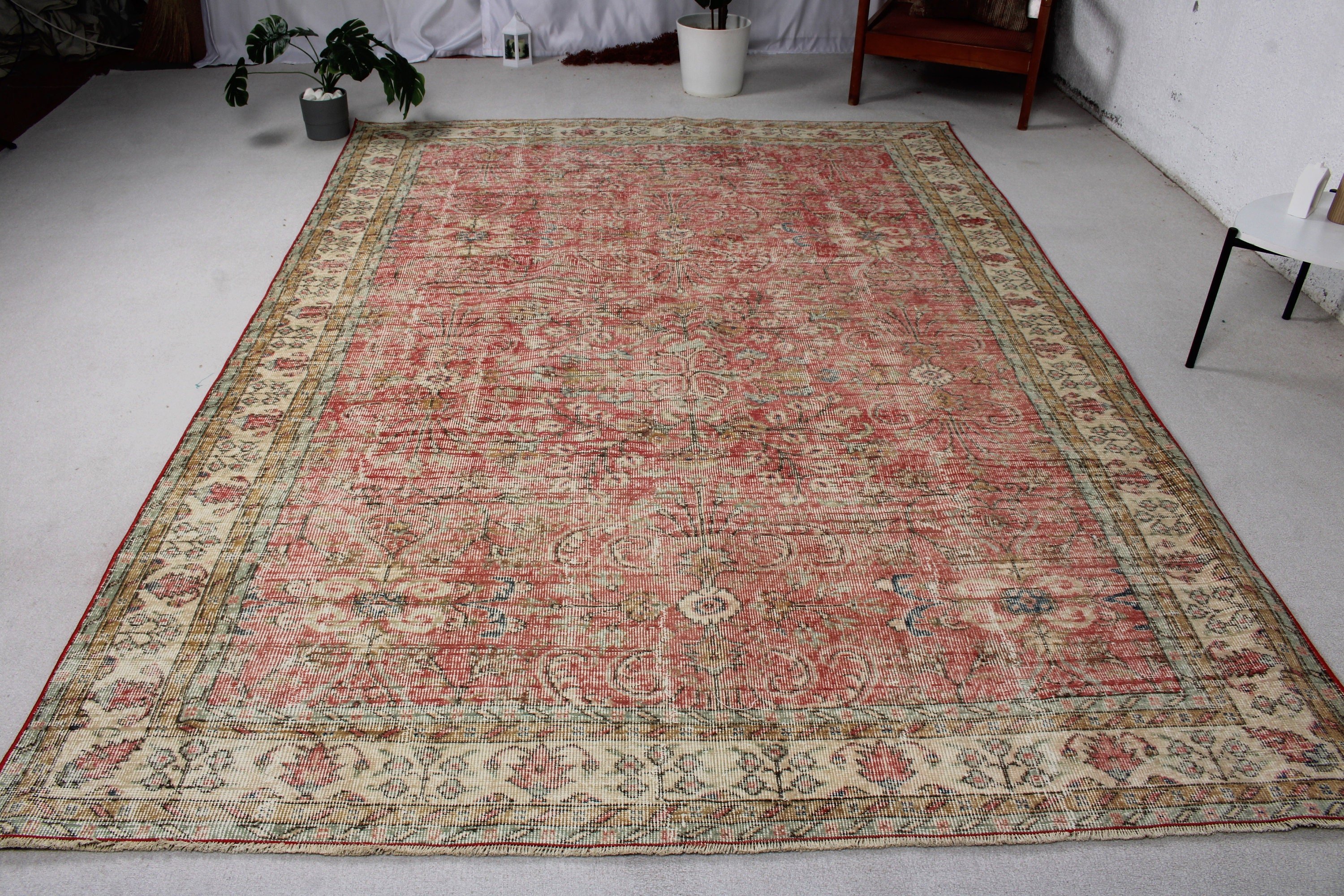 7.1x9.9 ft Büyük Boy Halılar, Oushak Halılar, Bej Boho Halılar, Büyük Boy Türk Halısı, Düz Dokuma Halılar, Salon Halısı, Vintage Halılar, Türk Halıları