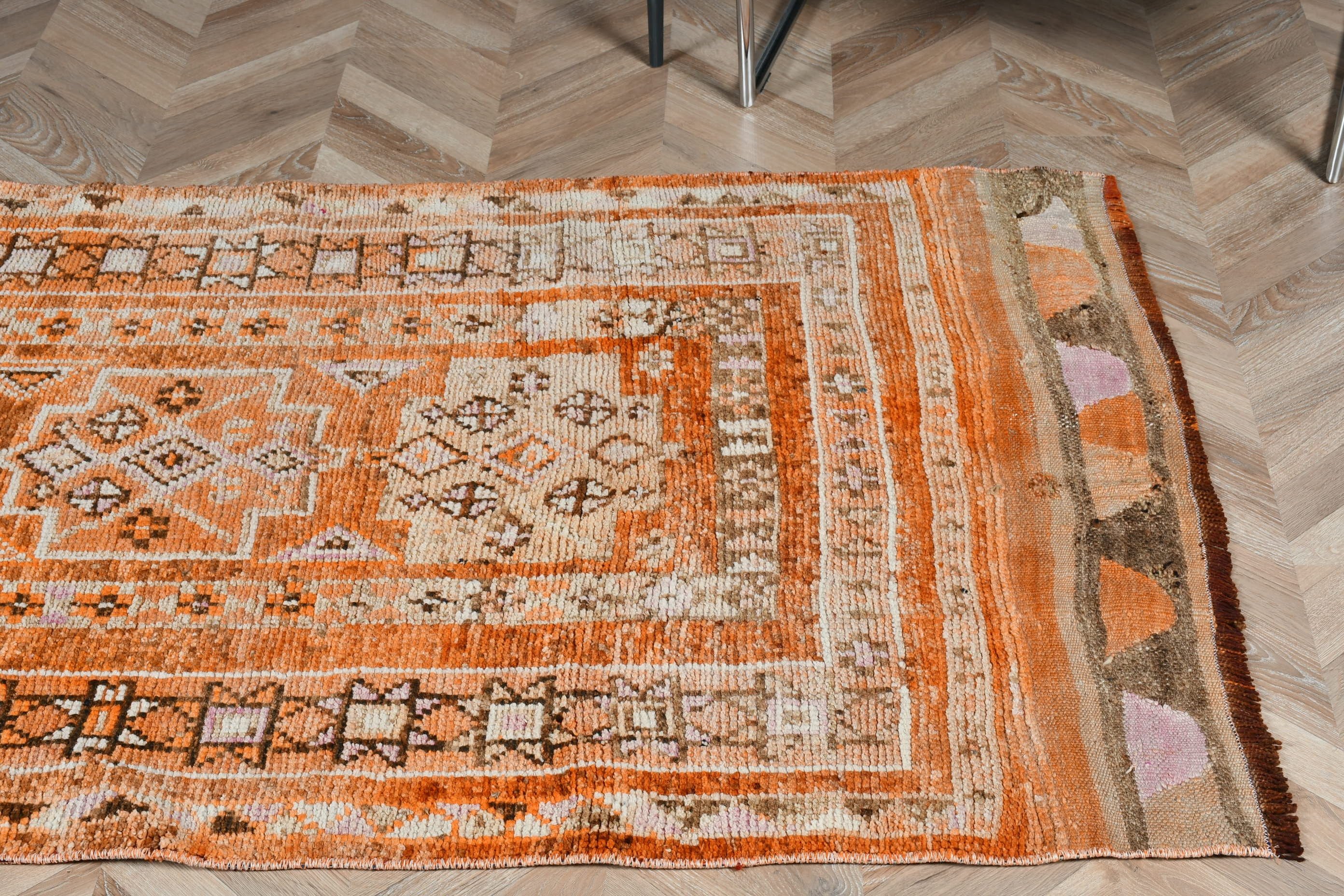 Anatolian Rugs, Vintage Rugs, Orange  3.3x7.4 ft Area Rug, Rugs for Floor, Indoor Rug, Turkish Rug, Moroccan Rug, Nursery Rug