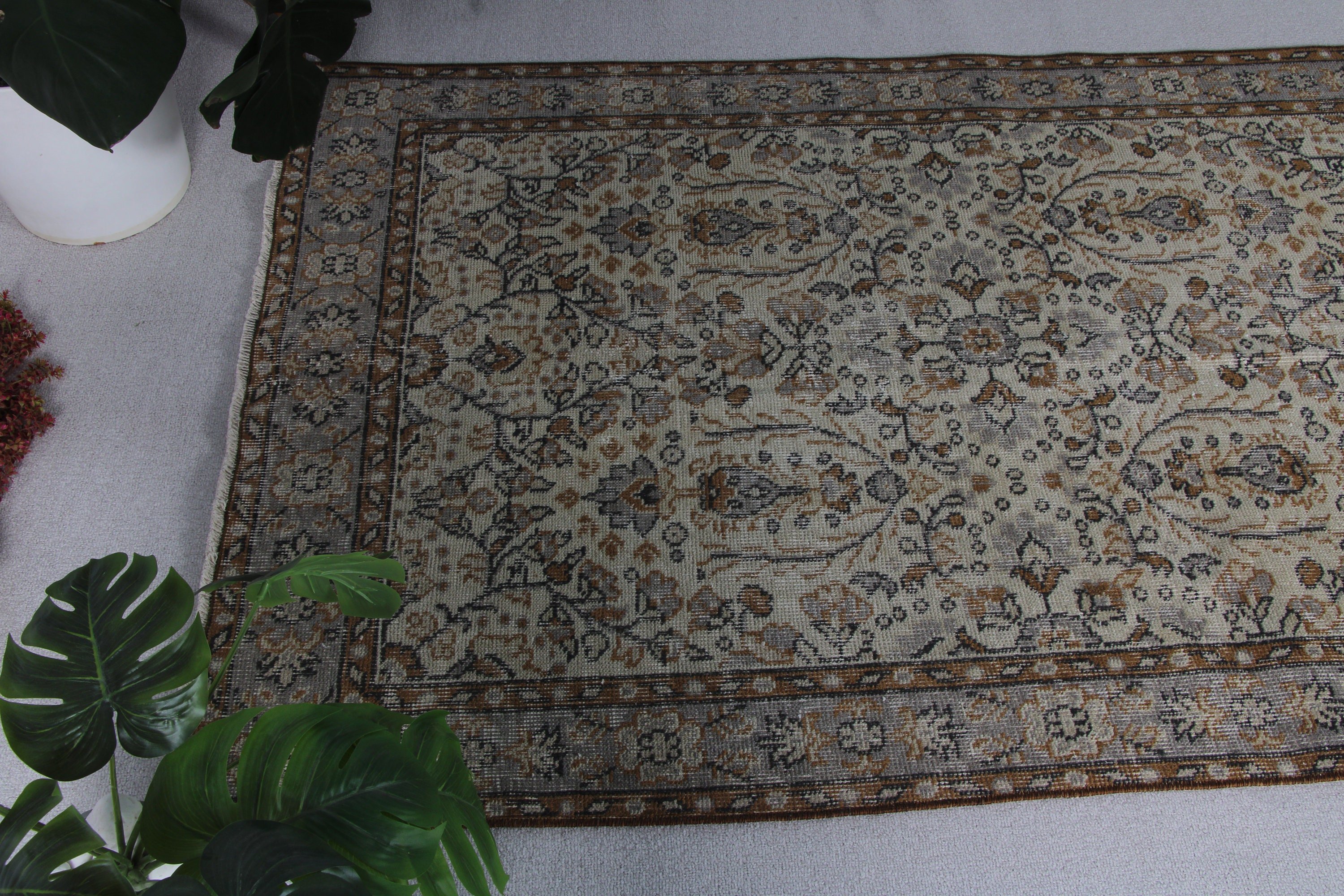 Vintage Rugs, Dining Room Rug, Rugs for Kitchen, Bedroom Rugs, Oriental Rug, Beige Floor Rug, Turkish Rugs, Wool Rug, 3.6x6.9 ft Area Rug