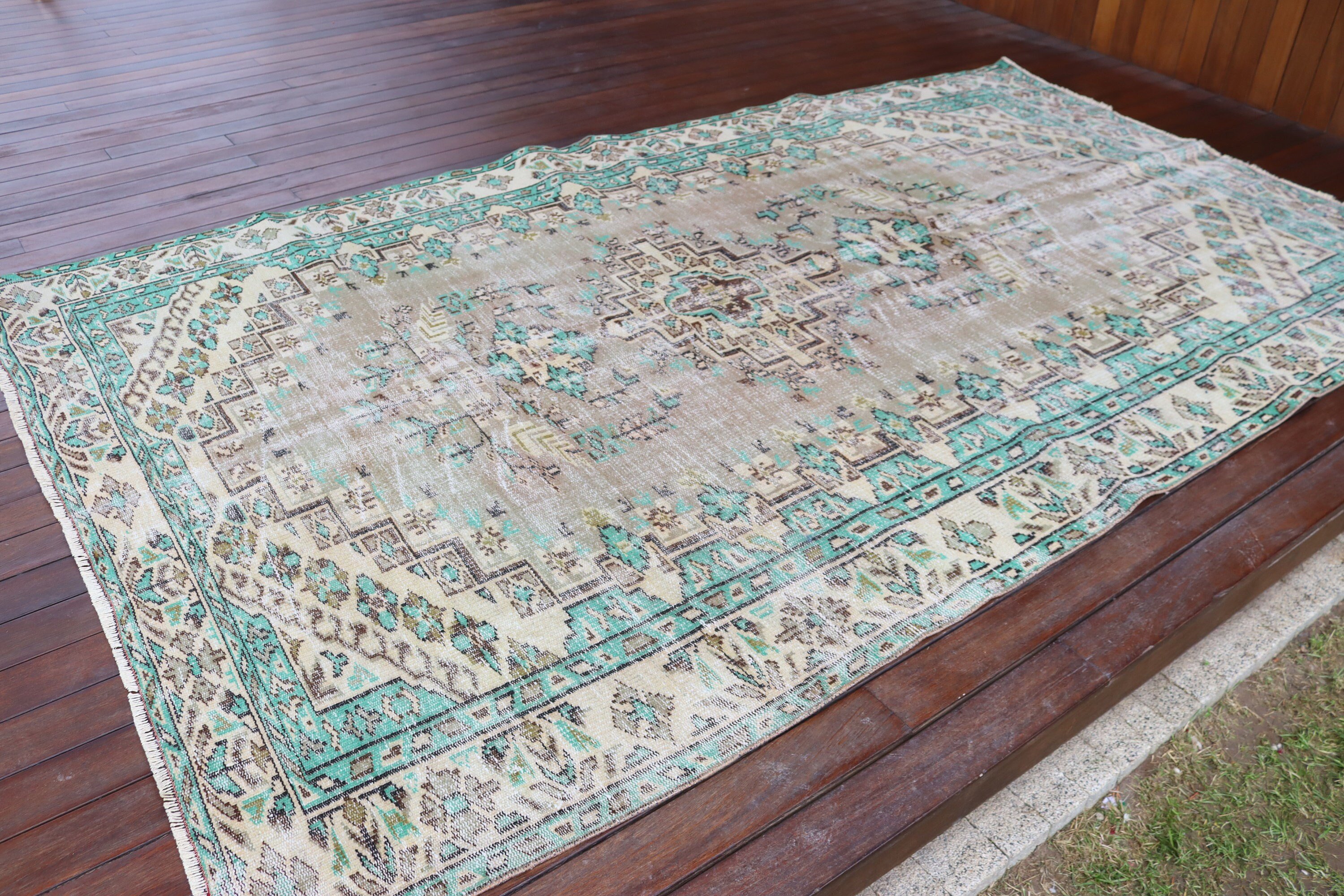 Türk Halıları, Ofis Halıları, Büyük Boho Halıları, Vintage Halı, Salon Halısı, Fas Halıları, 6x9.7 ft Büyük Halı, Düz Dokuma Halı, Yeşil Fas Halısı