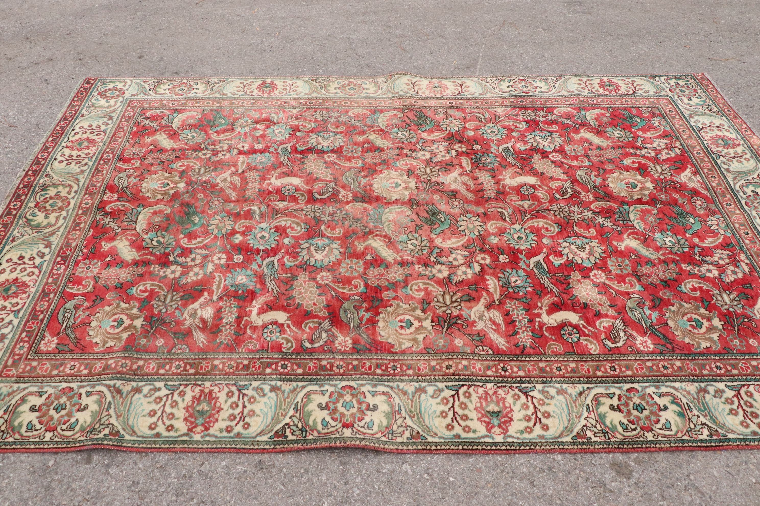 5.9x9.3 ft Büyük Halı, Vintage Halı, Salon Halıları, Yemek Odası Halıları, Yatak Odası Halıları, Kırmızı Oushak Halıları, Türk Halısı, Yün Halısı, Anadolu Halısı