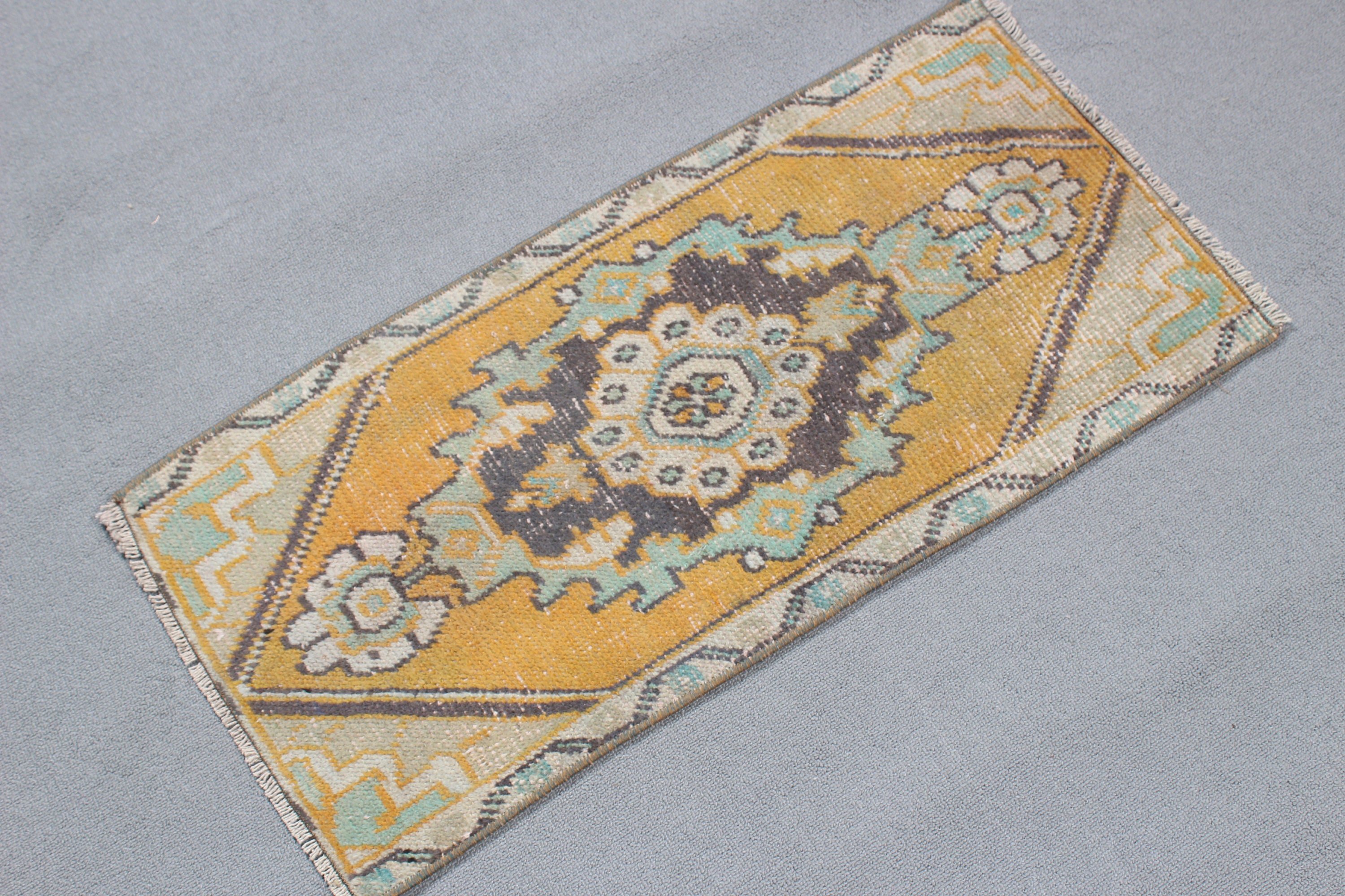 Wall Hanging Rugs, Moroccan Rug, Home Decor Rugs, Turkish Rugs, Kitchen Rug, Vintage Rugs, 1.4x2.9 ft Small Rugs, Yellow Home Decor Rugs