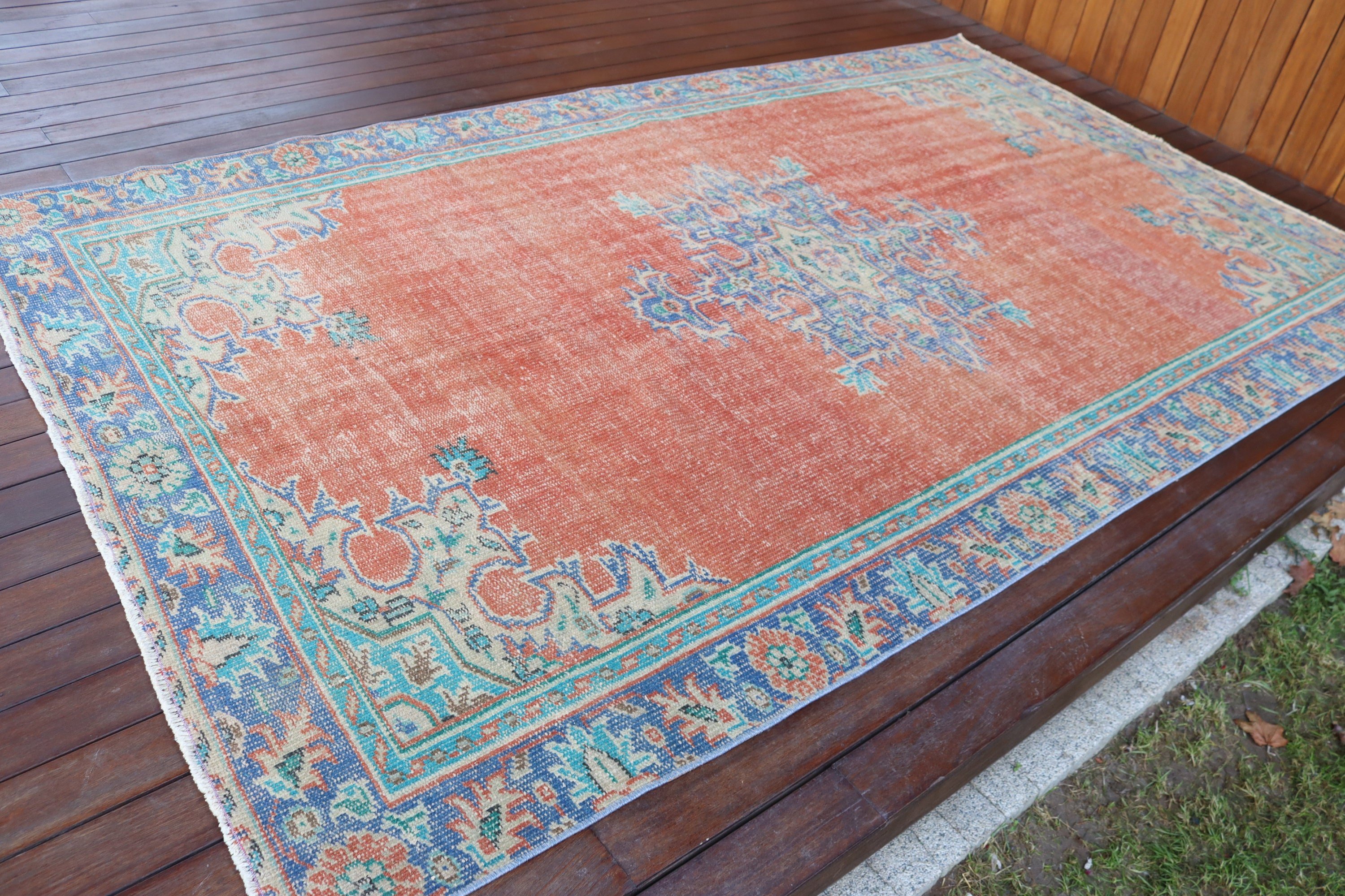 Türk Halıları, Salon Halıları, Vintage Halılar, Ev Dekorasyonu Halıları, Kırmızı Oryantal Halılar, 5.5x8.8 ft Büyük Halı, Büyük Oushak Halısı, El Dokuma Halılar