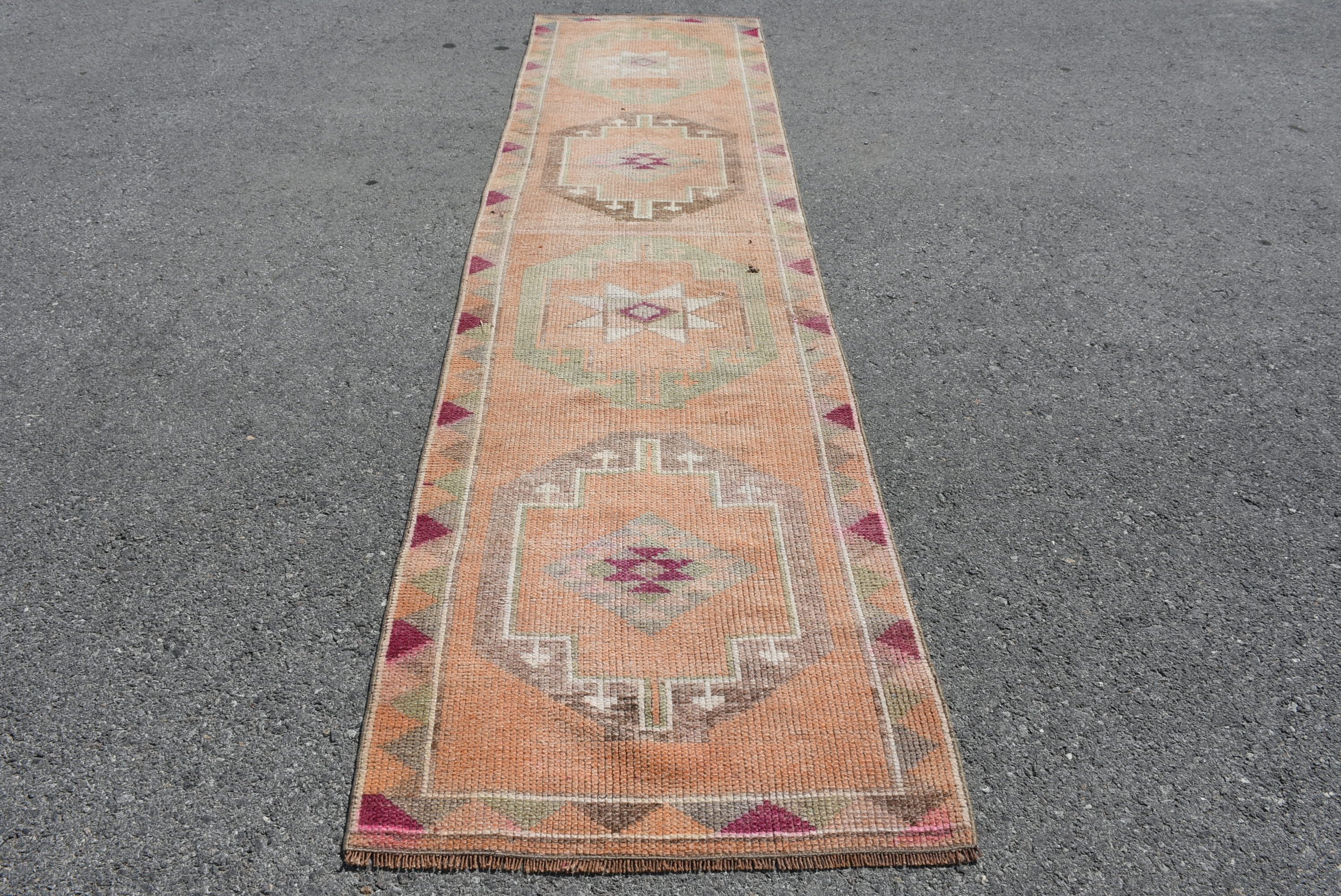 Organic Rug, Hallway Rug, 2.8x11.2 ft Runner Rugs, Oushak Rug, Floor Rug, Orange Cool Rugs, Vintage Rug, Rugs for Runner, Turkish Rugs