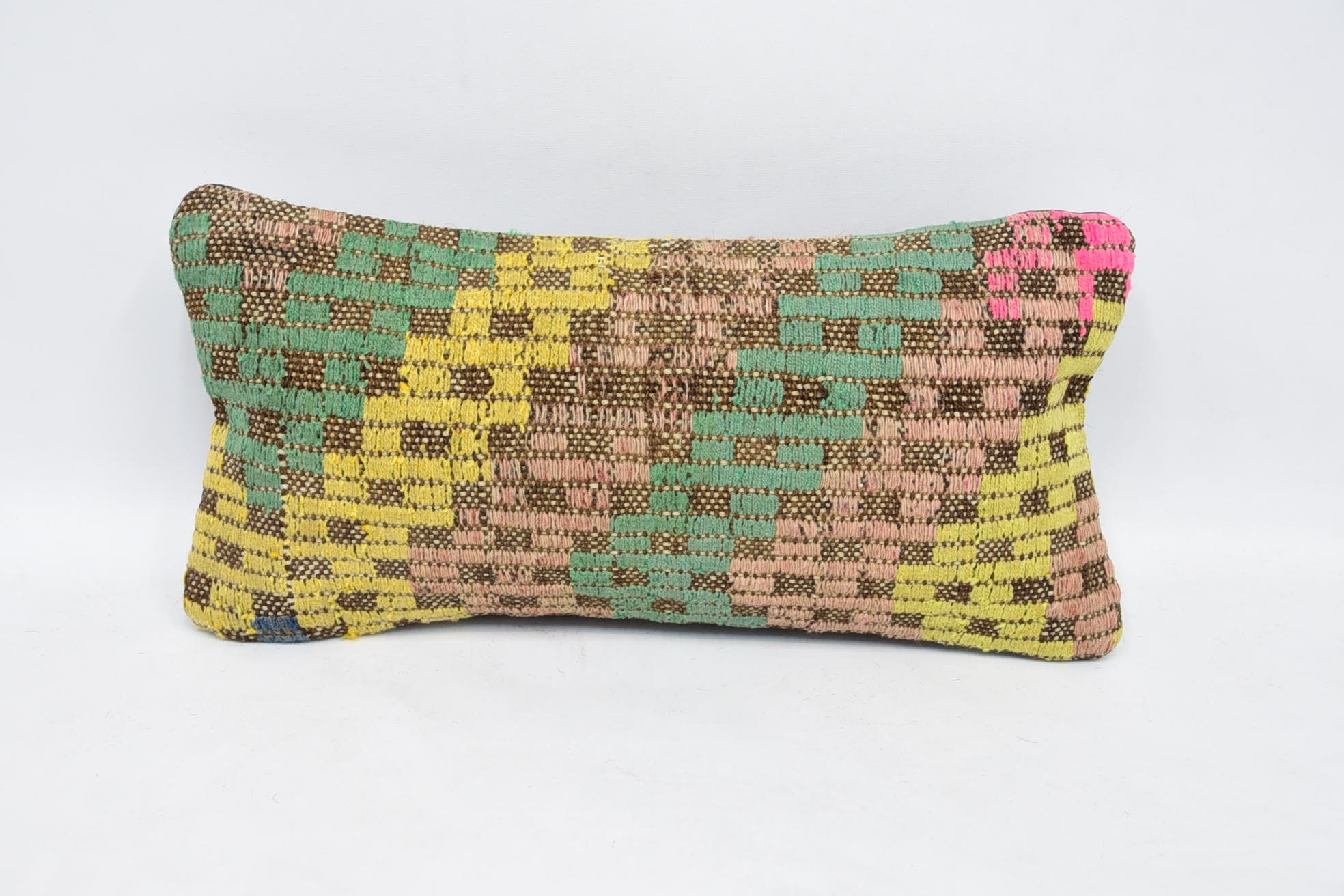 Kilim Pillow, Tribal Pillow Cover, Seat Cushion Case, Vintage Pillow, Interior Designer Pillow, 8"x16" Green Pillow