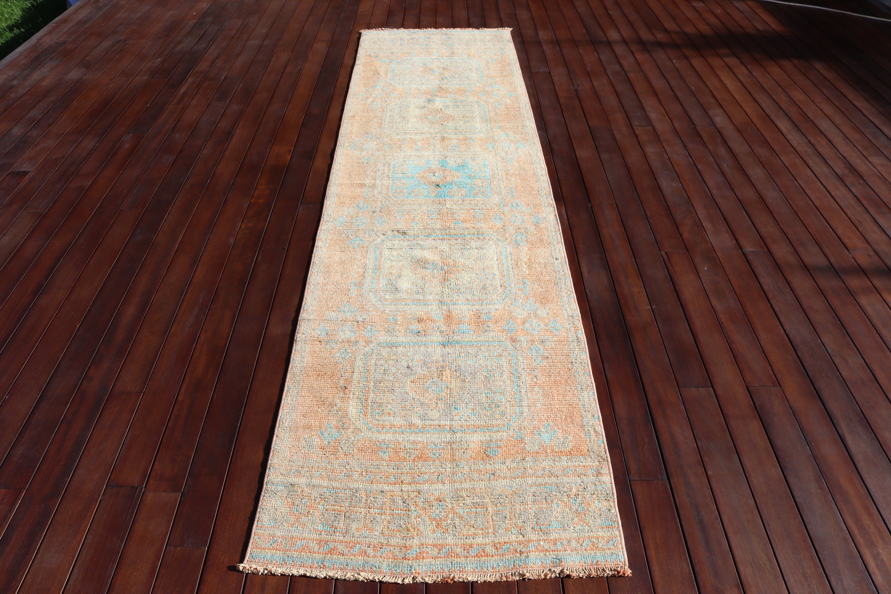 Mutfak Halısı, Turuncu Ev Dekorasyonu Halısı, Yün Halılar, Egzotik Halılar, 2.6x10.5 ft Runner Halısı, Koridor Halısı, Vintage Halı, Türk Halıları